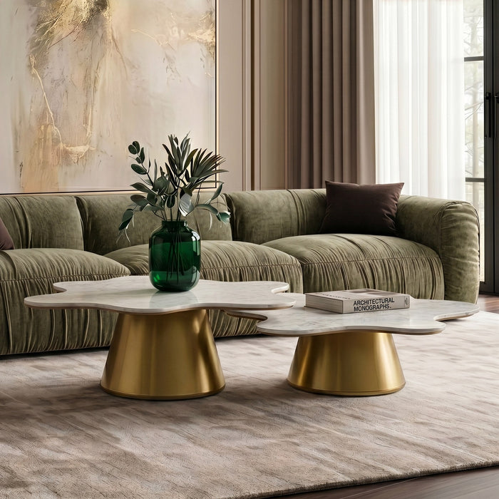 Gabbro - Glam White Marble + Gold Nesting Coffee Table Set