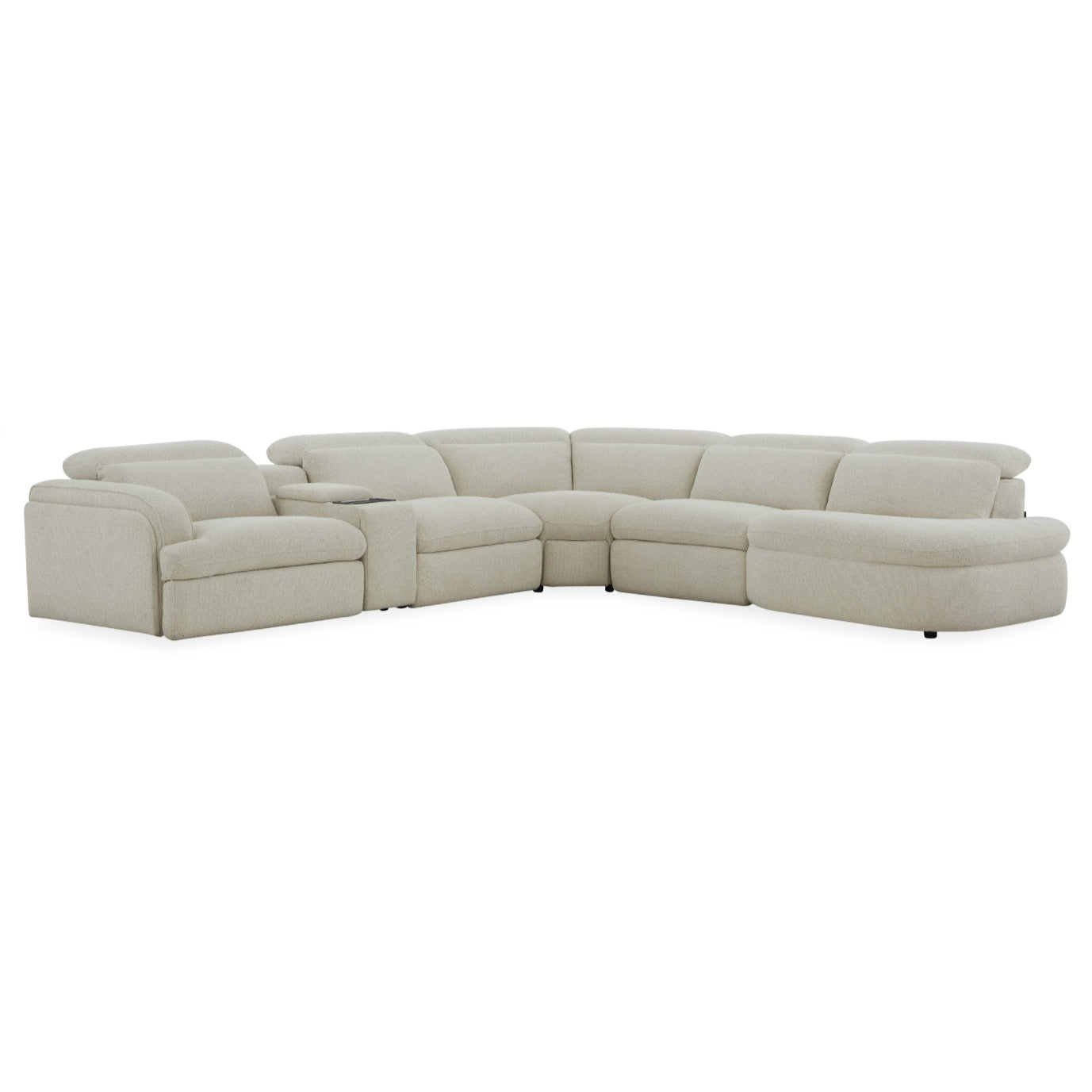 Ambler - Modern Off-White Fabric Sectional Sofa w/ 2 Power Recliners Right Facing Chaise
