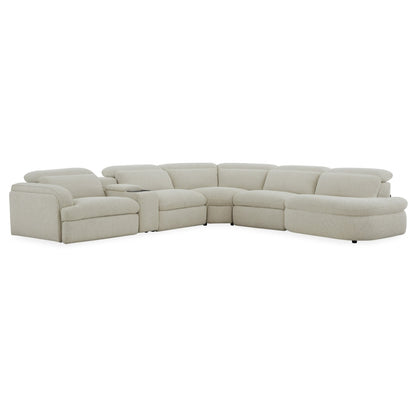 Ambler - Modern Off-White Fabric Sectional Sofa w/ 2 Power Recliners Right Facing Chaise