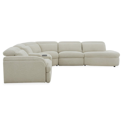 Ambler - Modern Off-White Fabric Sectional Sofa w/ 2 Power Recliners Right Facing Chaise