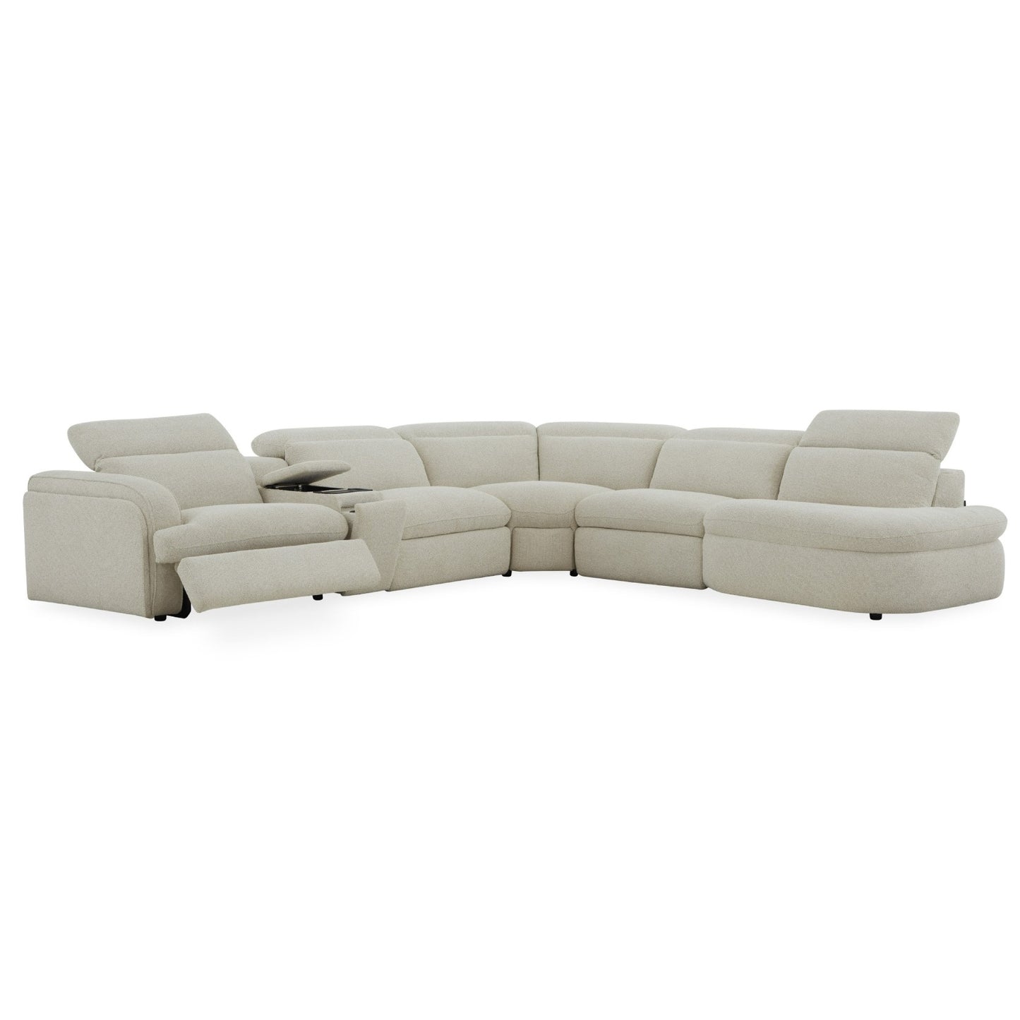 Ambler - Modern Off-White Fabric Sectional Sofa w/ 2 Power Recliners Right Facing Chaise