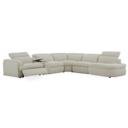Ambler - Modern Off-White Fabric Sectional Sofa w/ 2 Power Recliners Right Facing Chaise