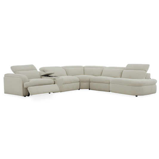 Ambler - Modern Off-White Fabric Sectional Sofa w/ 2 Power Recliners Right Facing Chaise