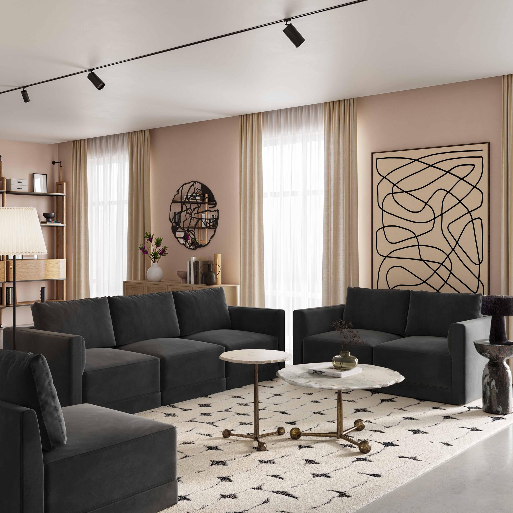 Willow Performance Velvet Modular LAF Corner Chair