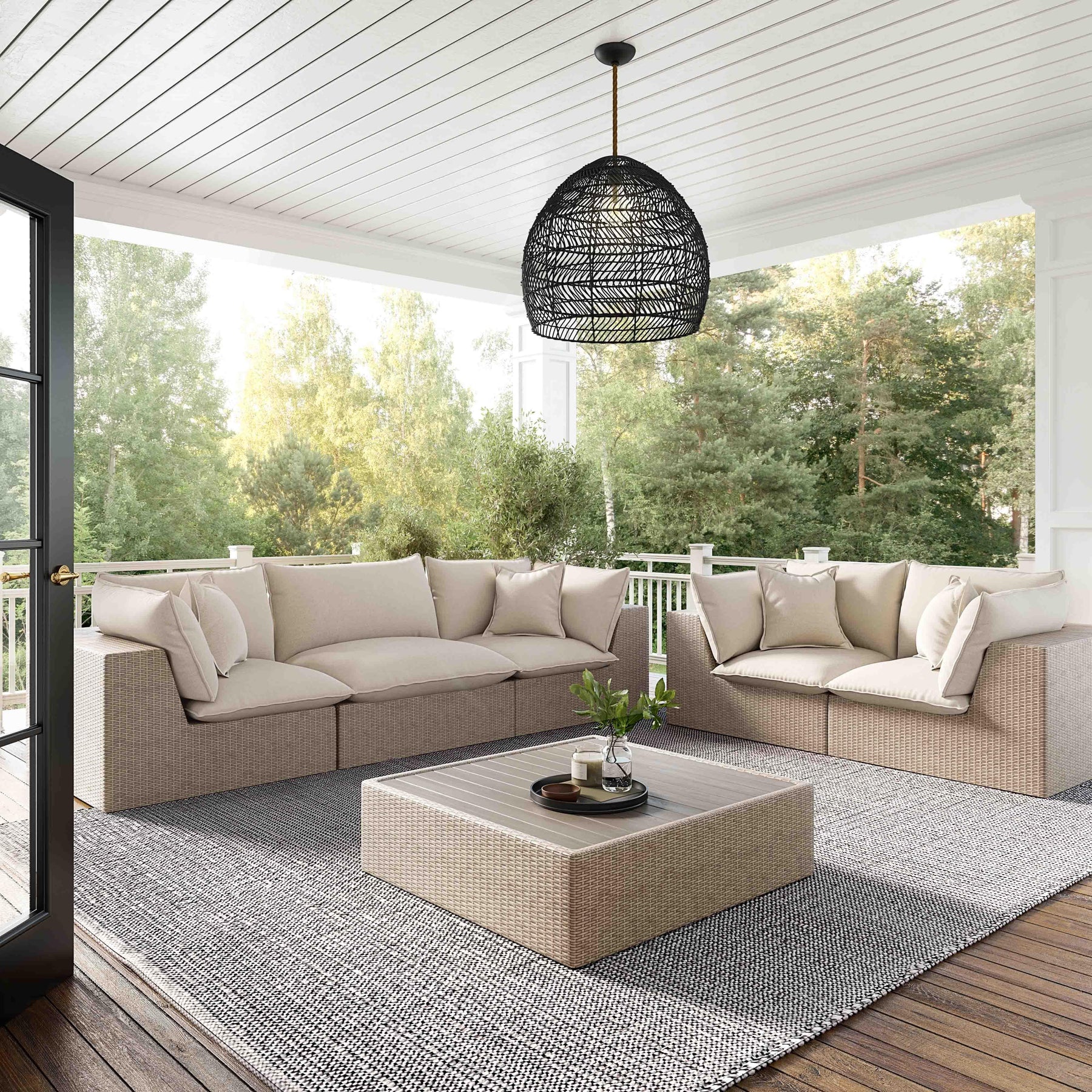 Cali 39" Natural Wicker Outdoor Ottoman / Coffee Table
