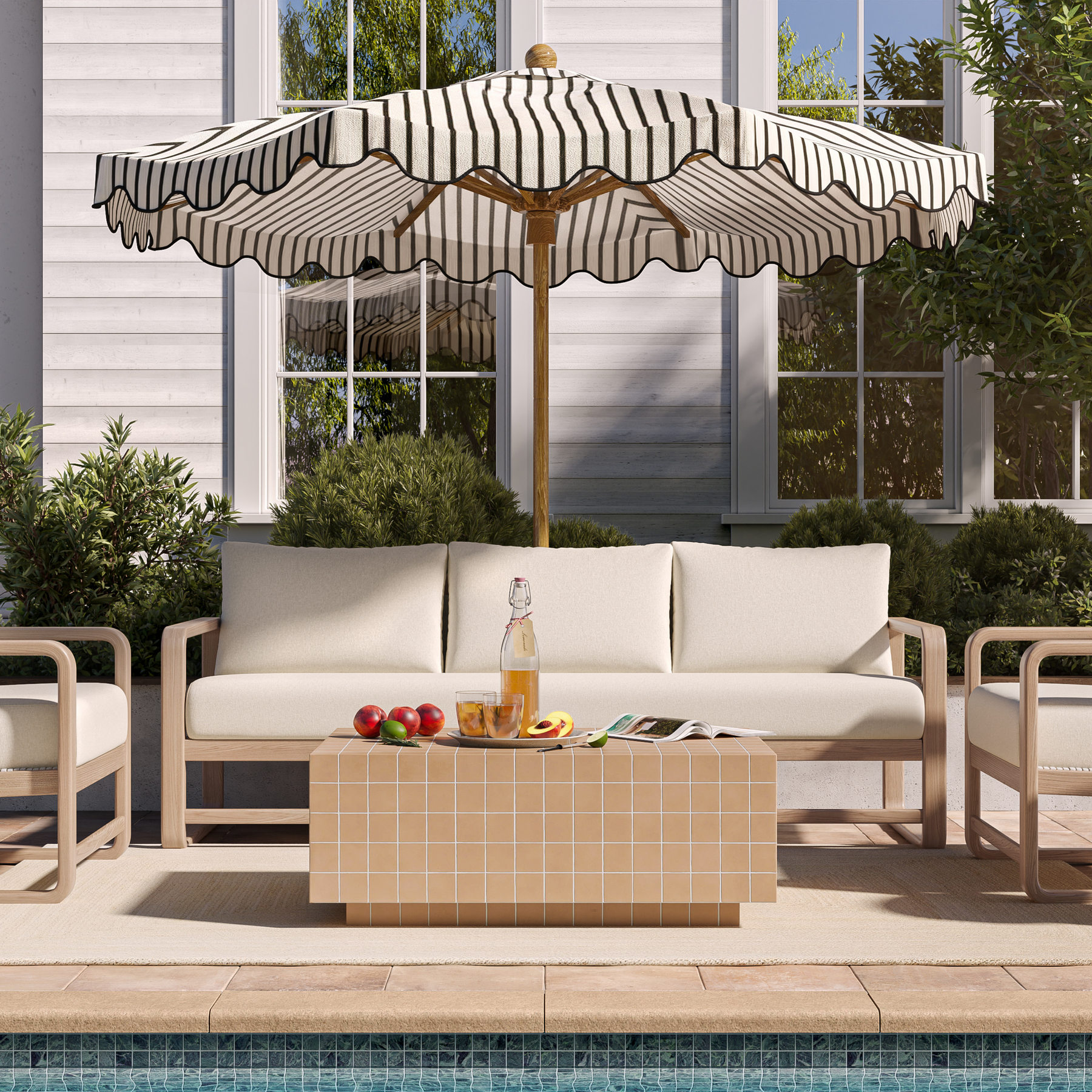 Palata 84" Cream Performance Fabric Outdoor Sofa
