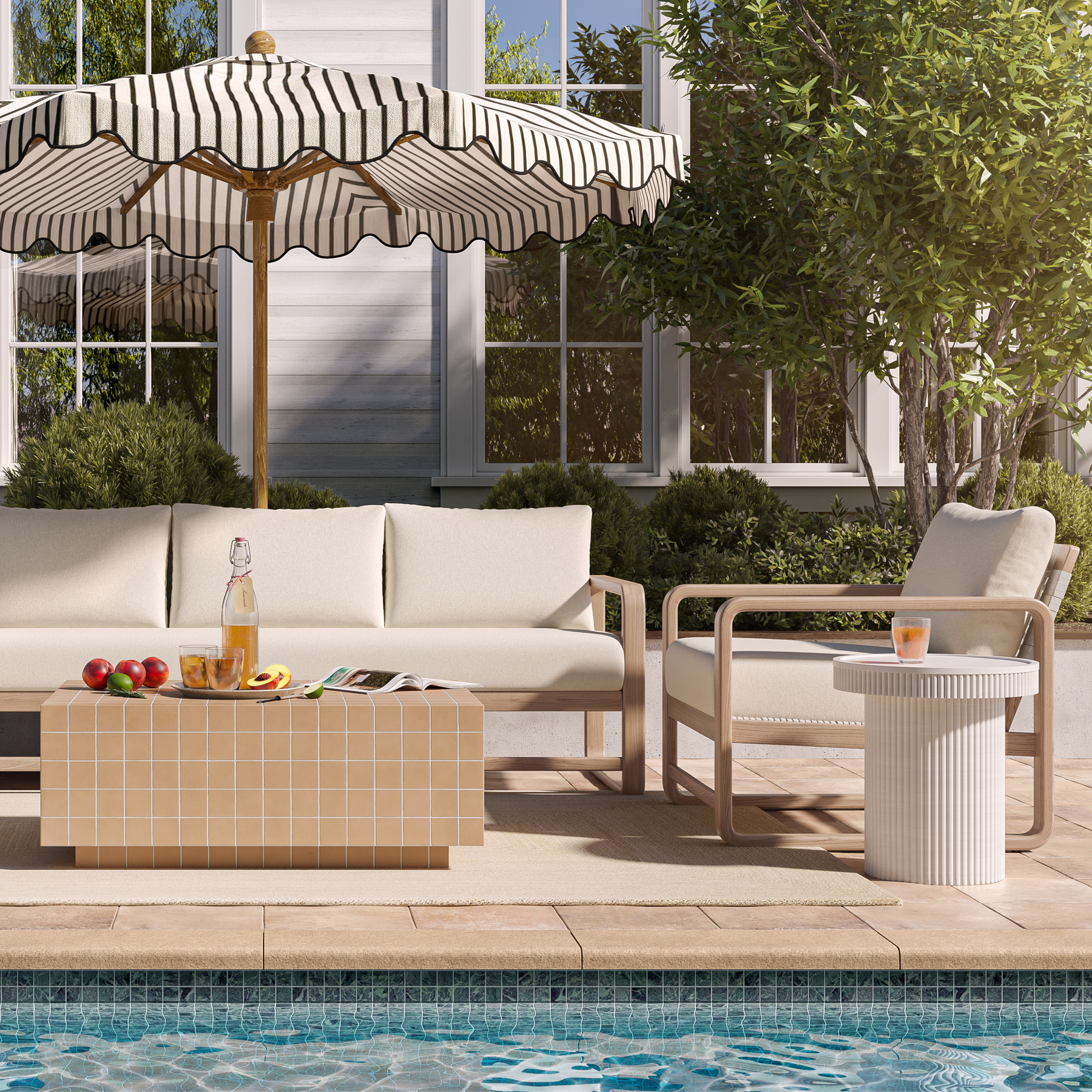 Palata 84" Cream Performance Fabric Outdoor Sofa