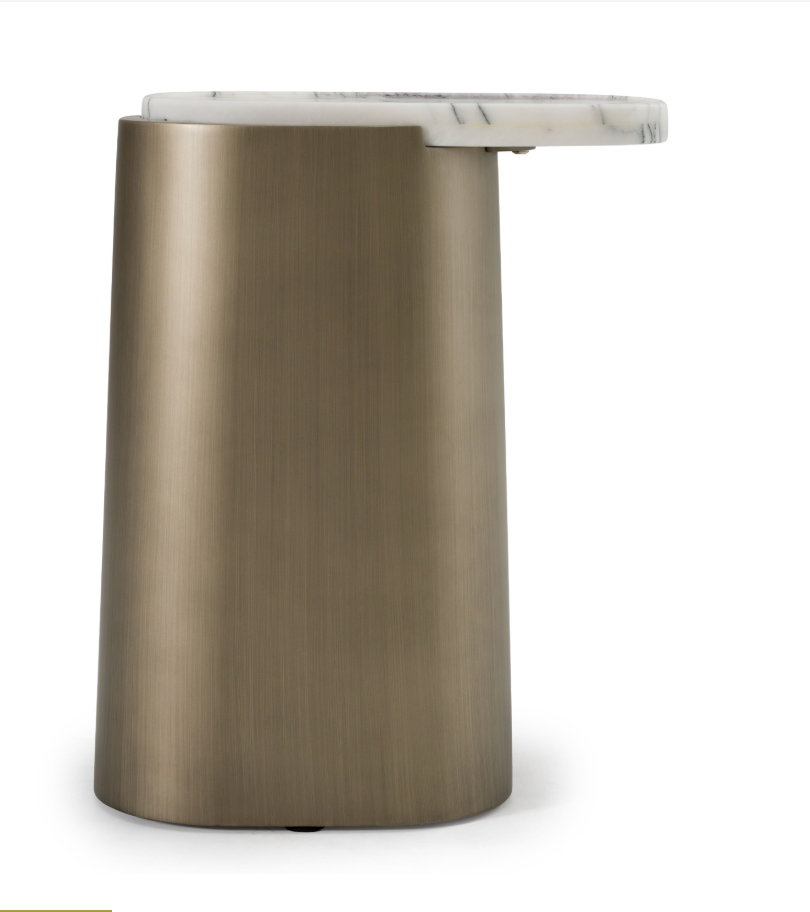 Yano - Modern White Marble + Antique Brass End Table