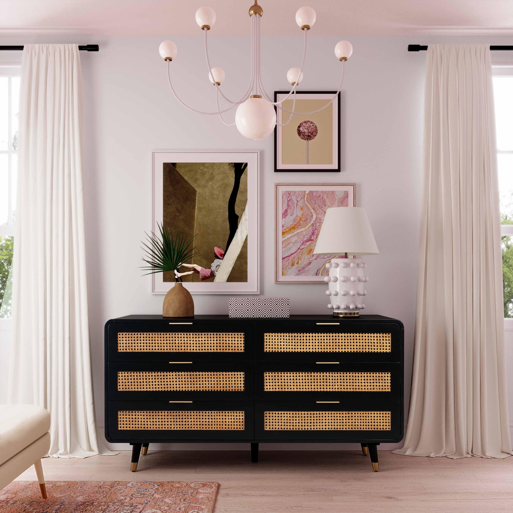 Christine 62" Black 6-Drawer Dresser