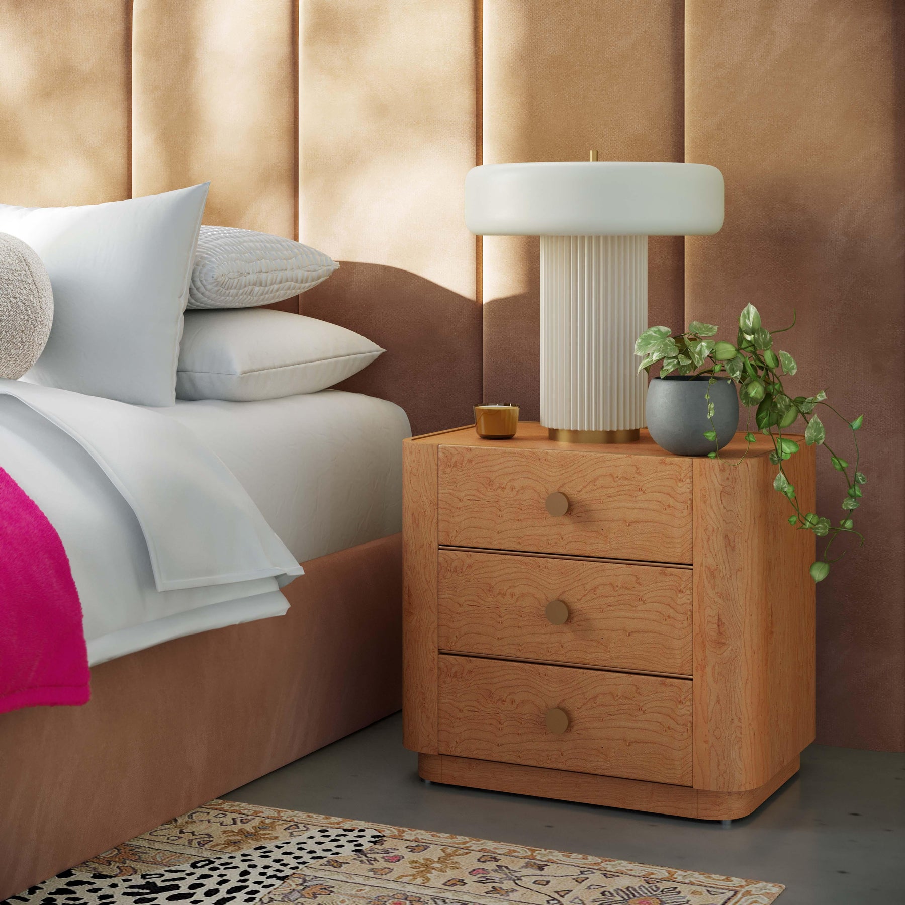 Abigail 22" Natural Birdseye Maple 3-Drawer Nightstand