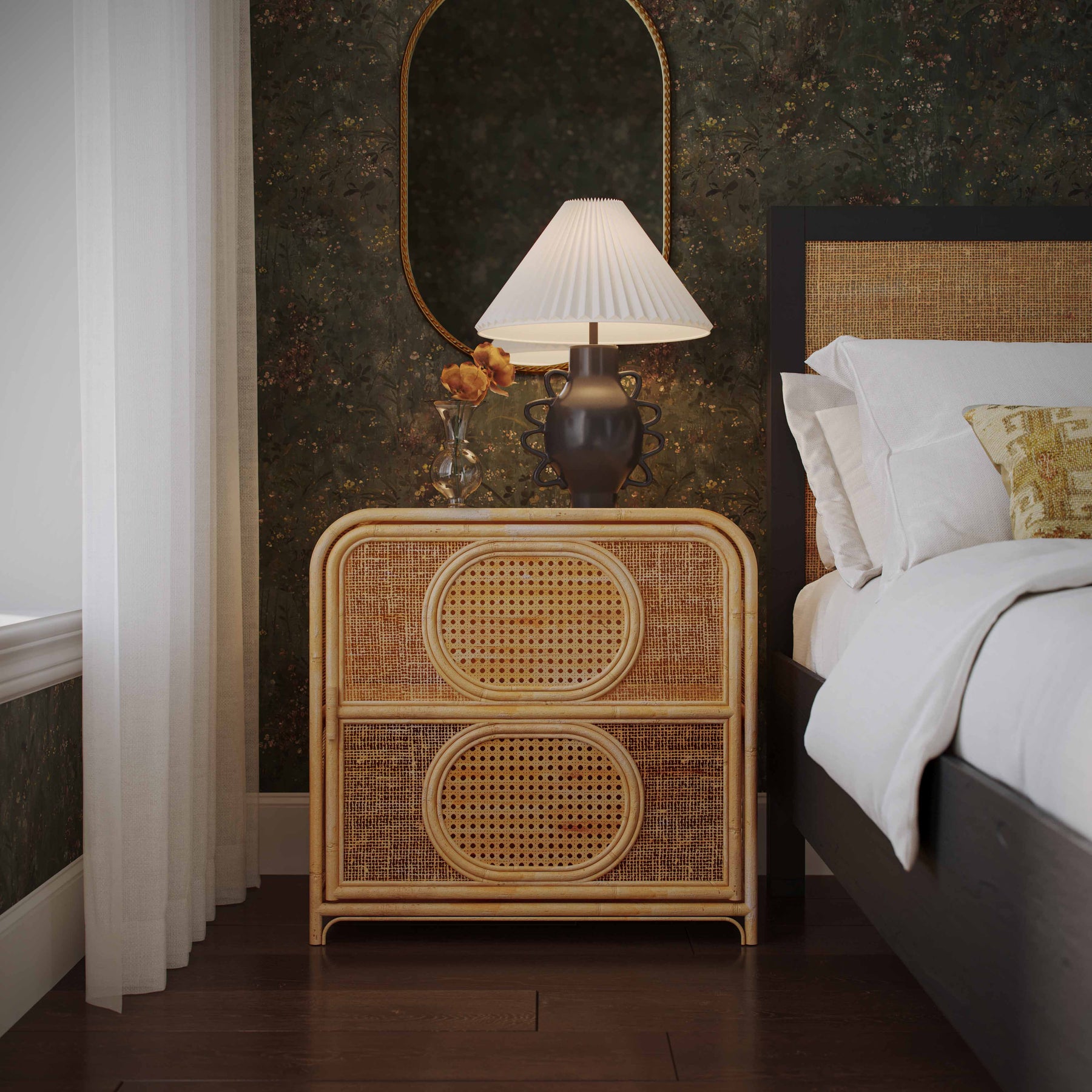 Tina 27" Rattan Nightstand With Storage