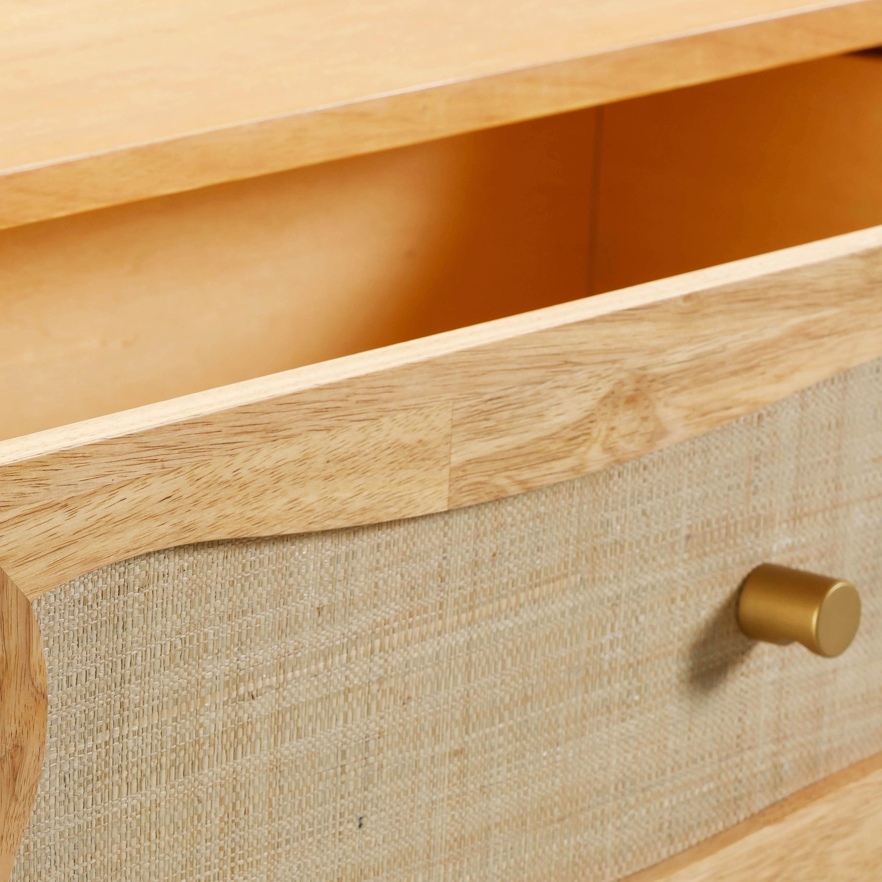 Grappa 62" Natural Wood & Raffia Wavy 6-Drawer Dresser