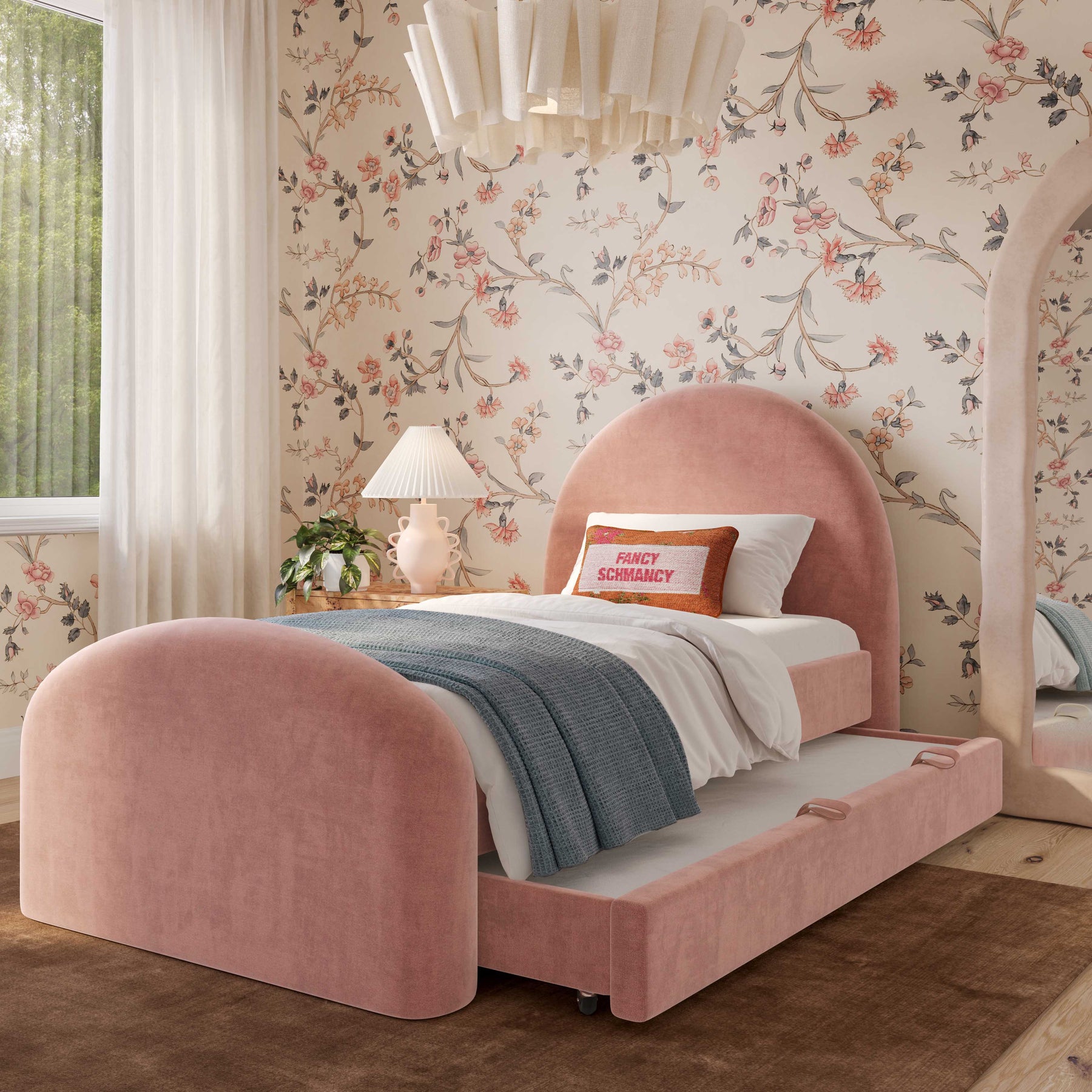 Moon Rose Upcycled Contract-Grade Chenille Twin Trundle Bed