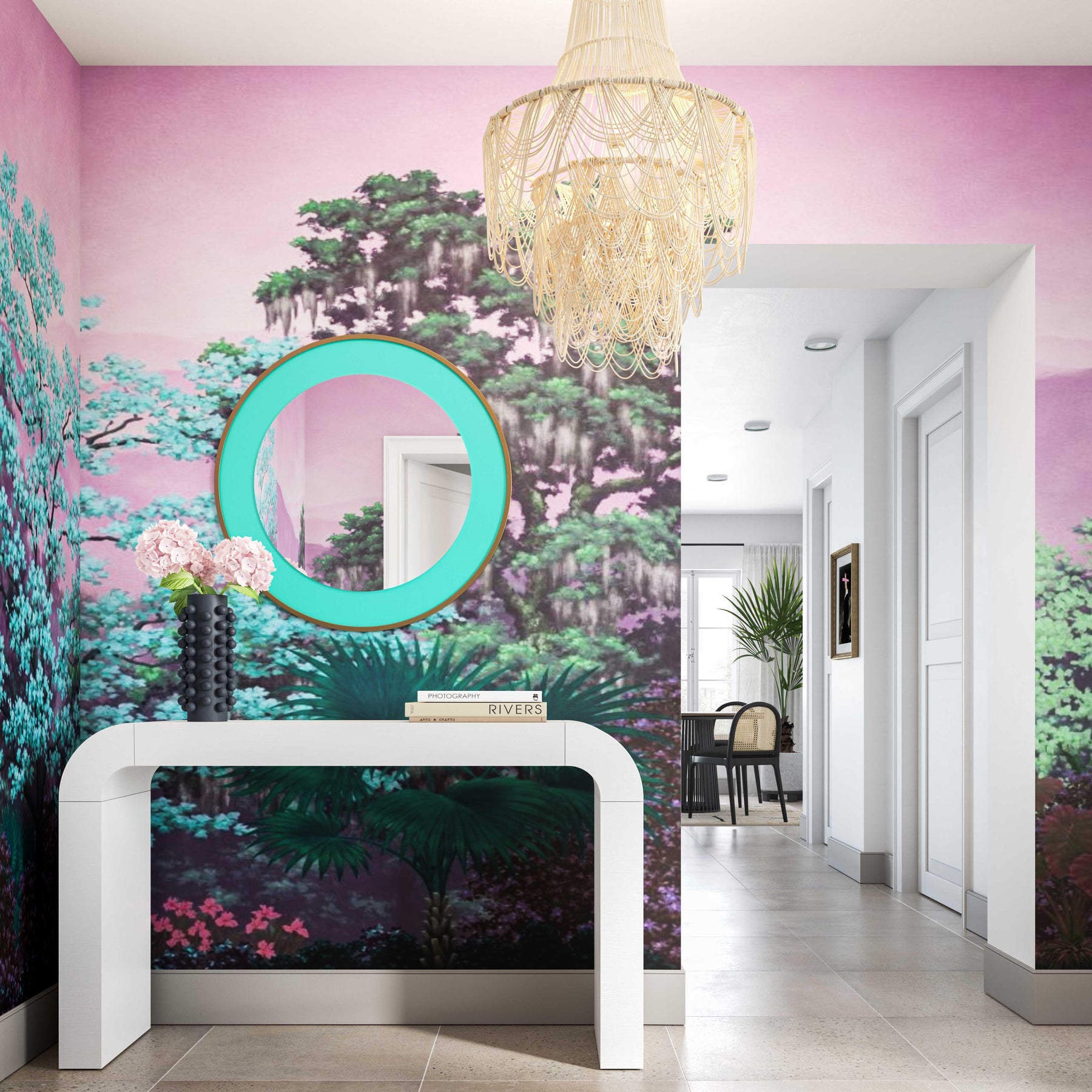 Lucille 24" Turquoise and Brass Round Wall Mirror