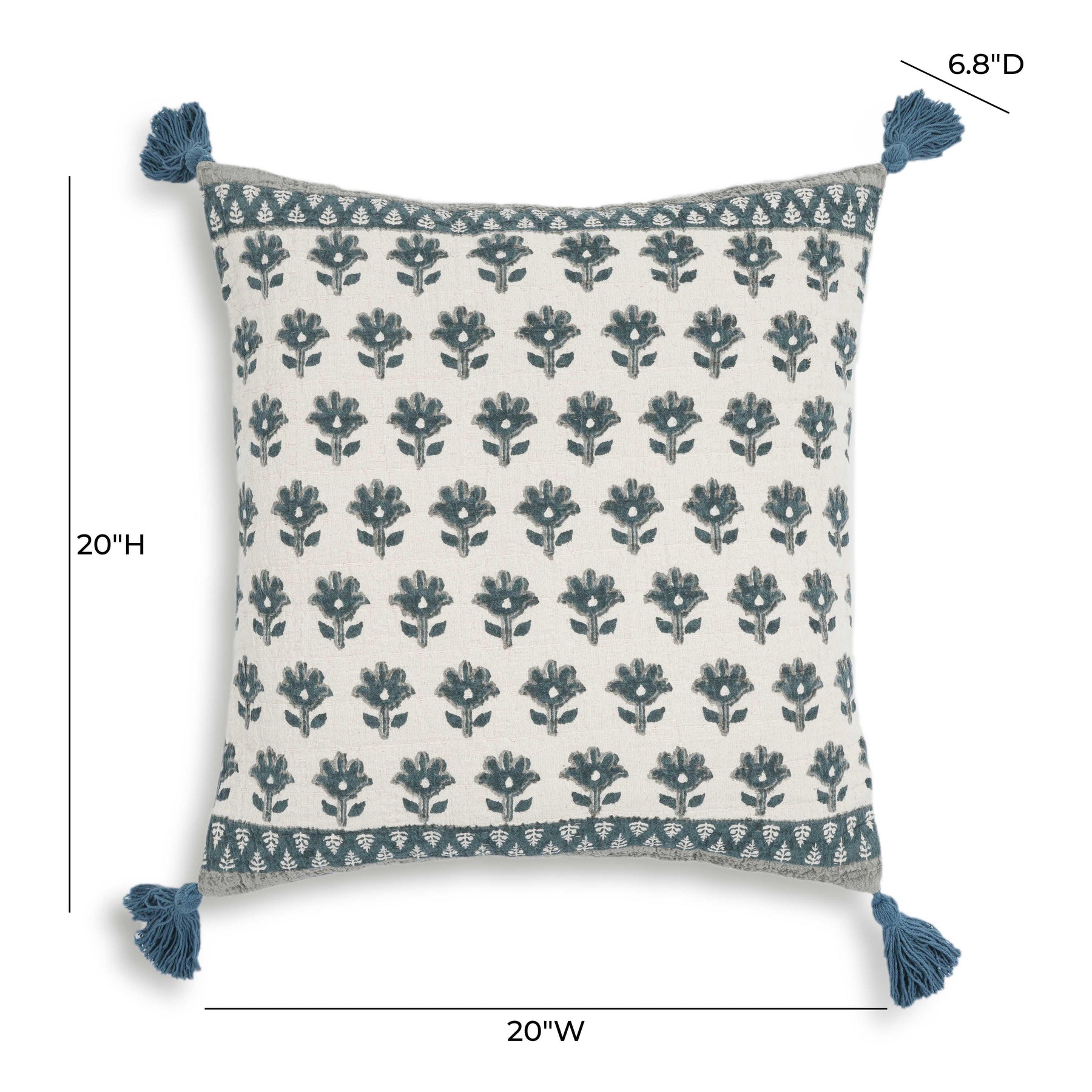 Blossom 20" Printed Cotton Tassel Throw Pillow Cover