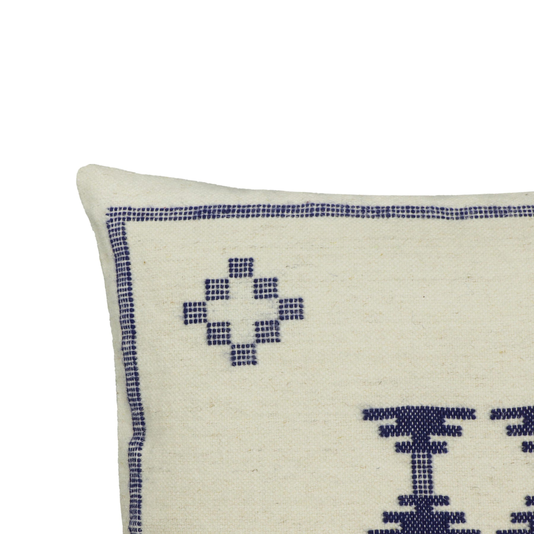 Aztec 20" Cream & Indigo Wool Square Throw Pillow Cover