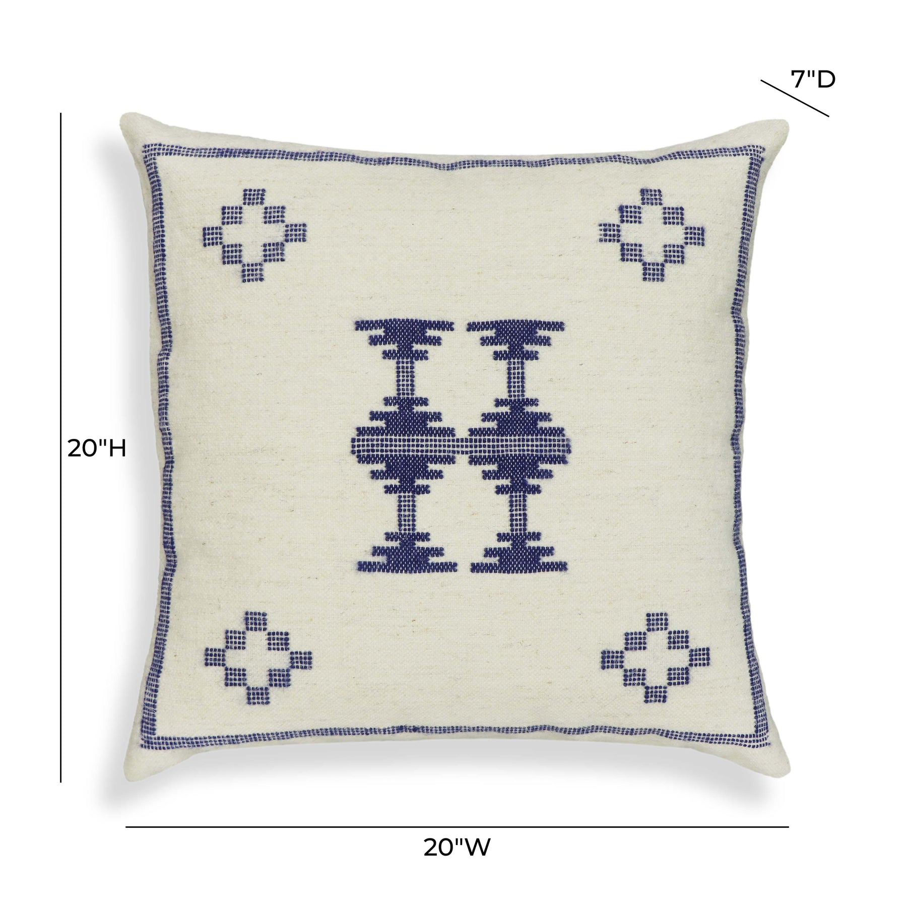 Aztec 20" Cream & Indigo Wool Square Throw Pillow Cover
