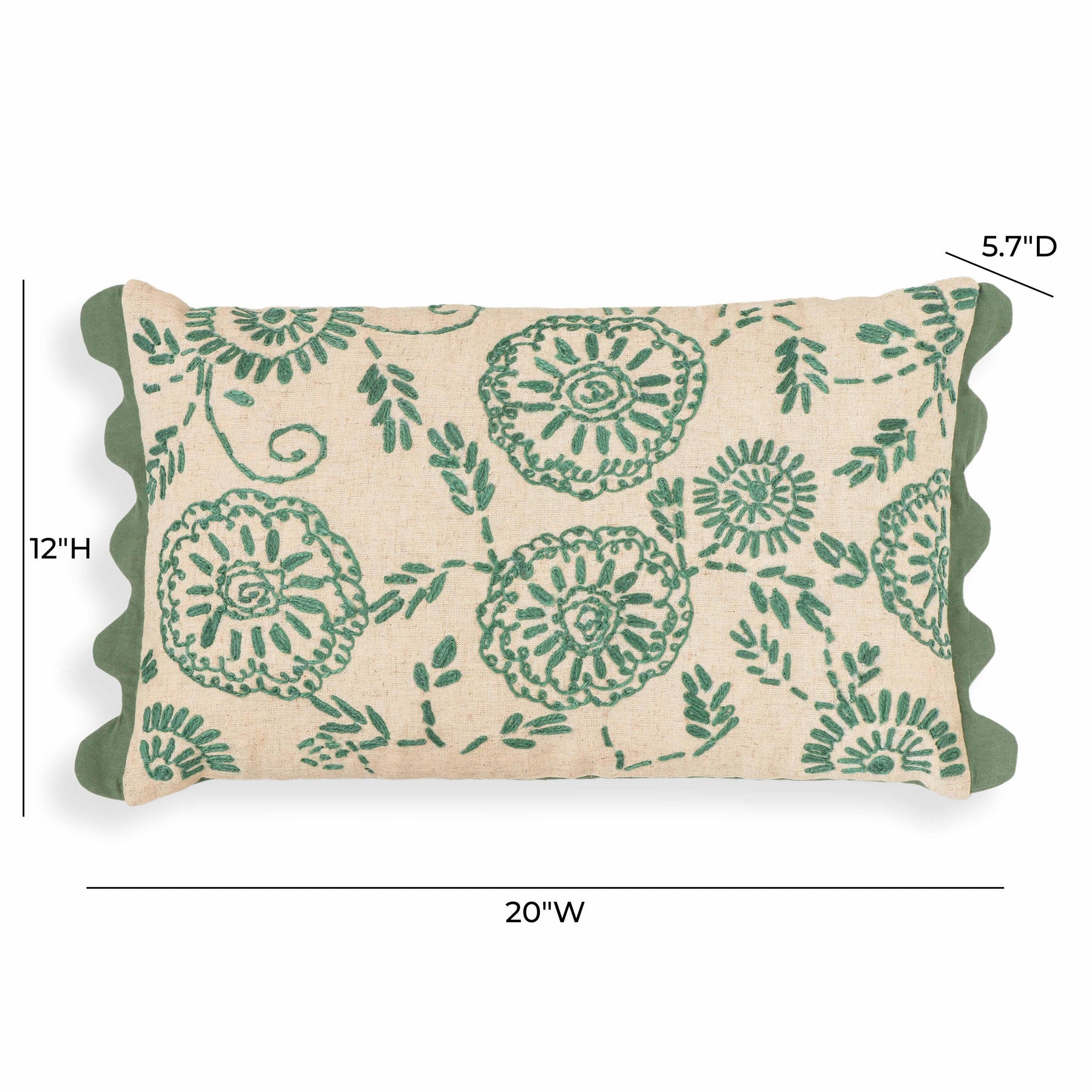 Portia 20"X12" Embroidered Cotton Flex Throw Pillow Cover