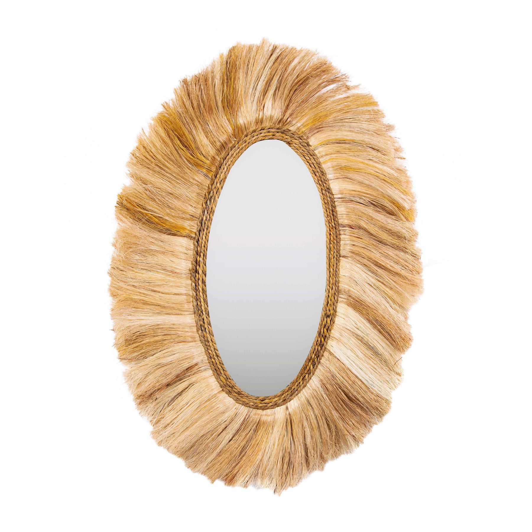 Tribal 25.6"X35.4" Natural Abaca Grass Oval Wall Mirror