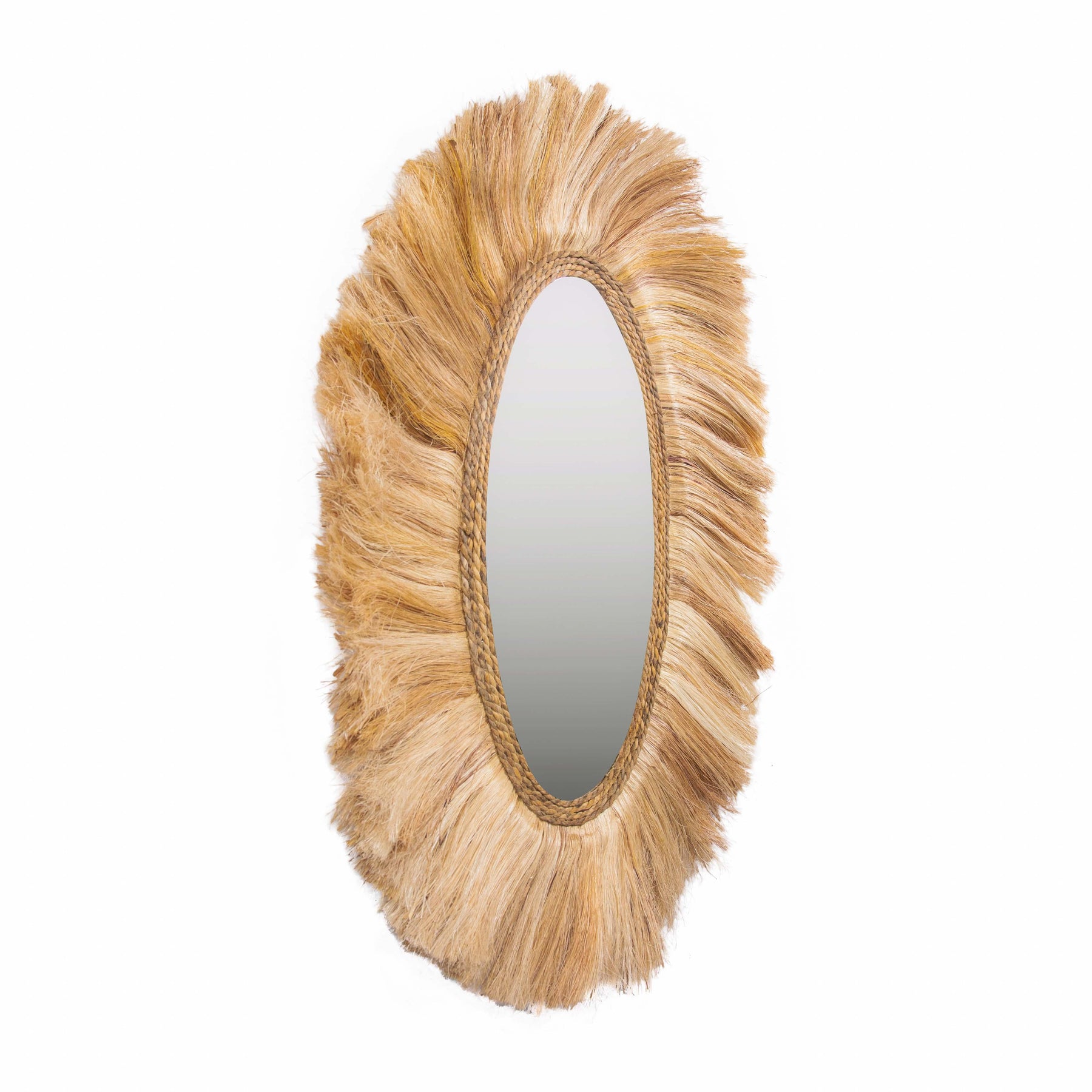 Tribal 25.6"X35.4" Natural Abaca Grass Oval Wall Mirror