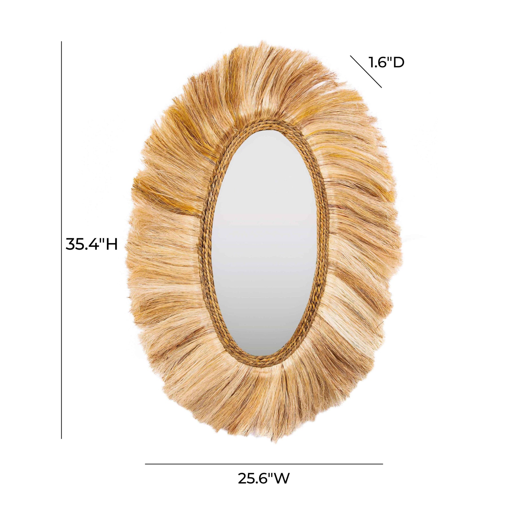 Tribal 25.6"X35.4" Natural Abaca Grass Oval Wall Mirror