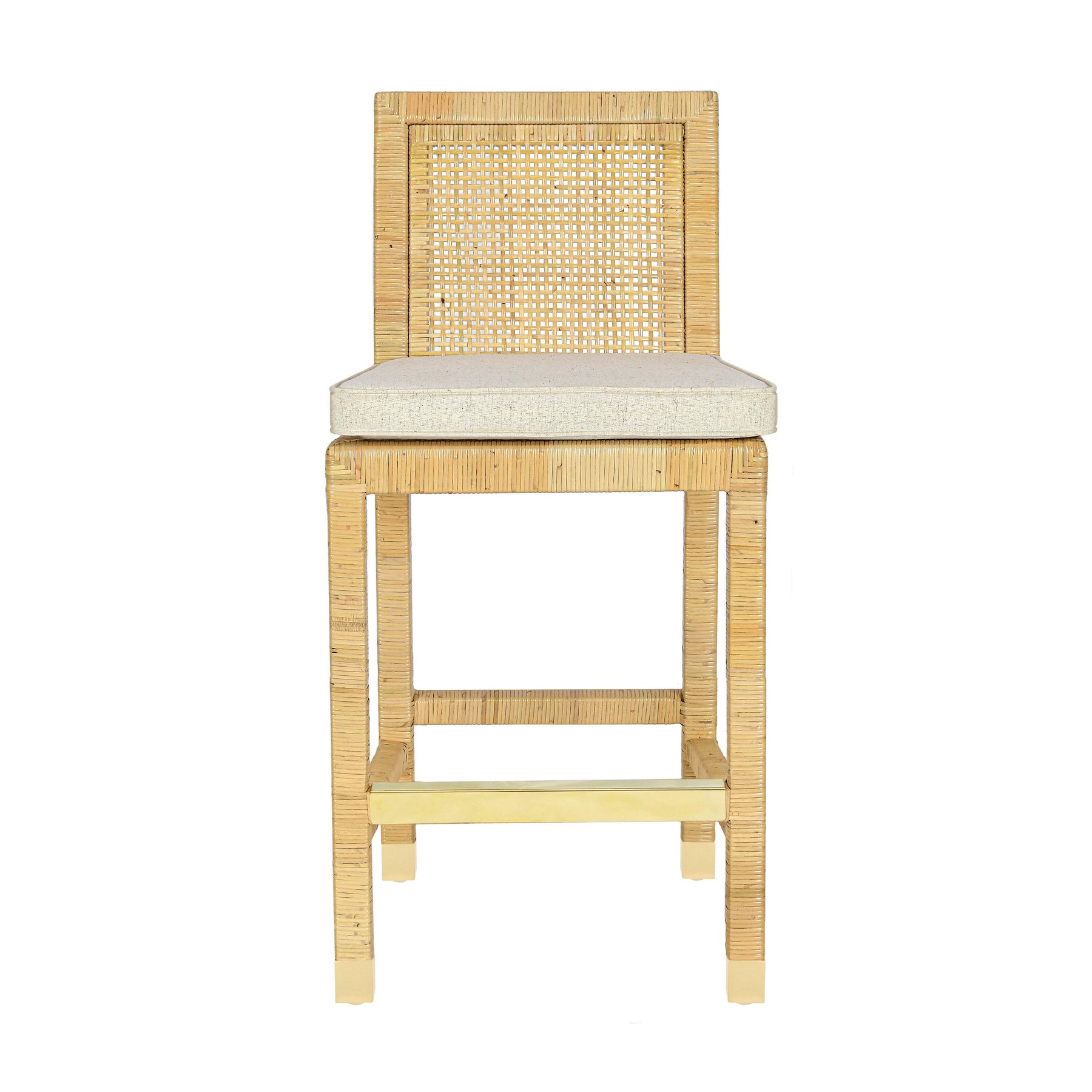 Amara Rattan & Cream Contract-Grade Linen Stool