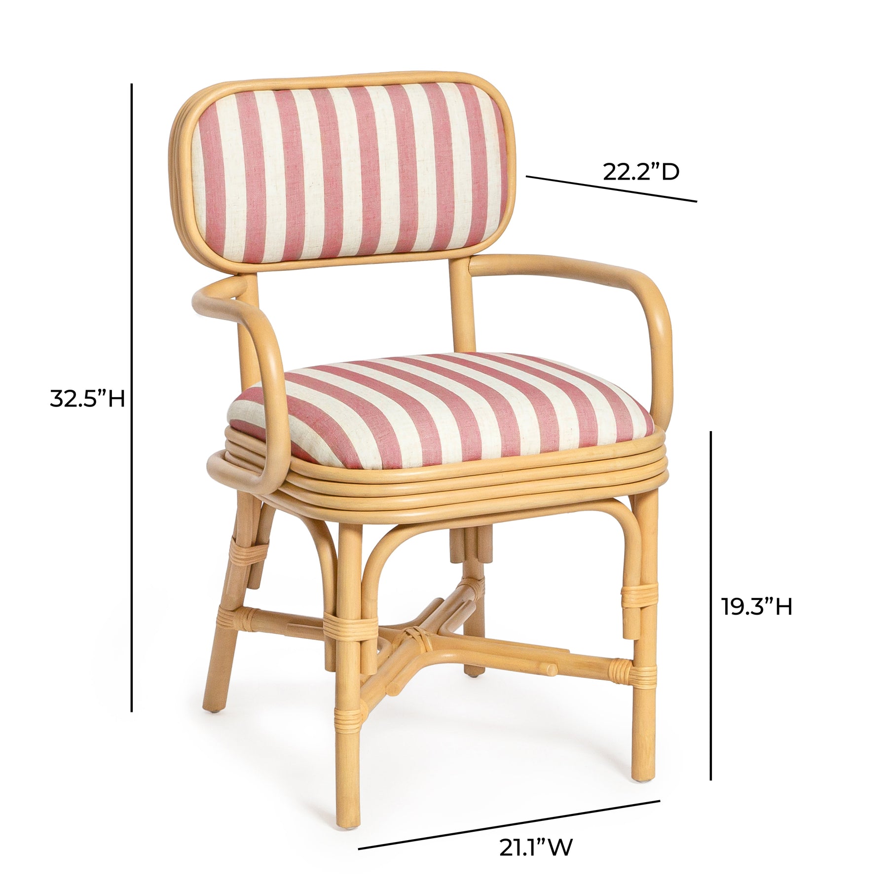Dorine Striped Performance Linen & Rattan Dining Armchair