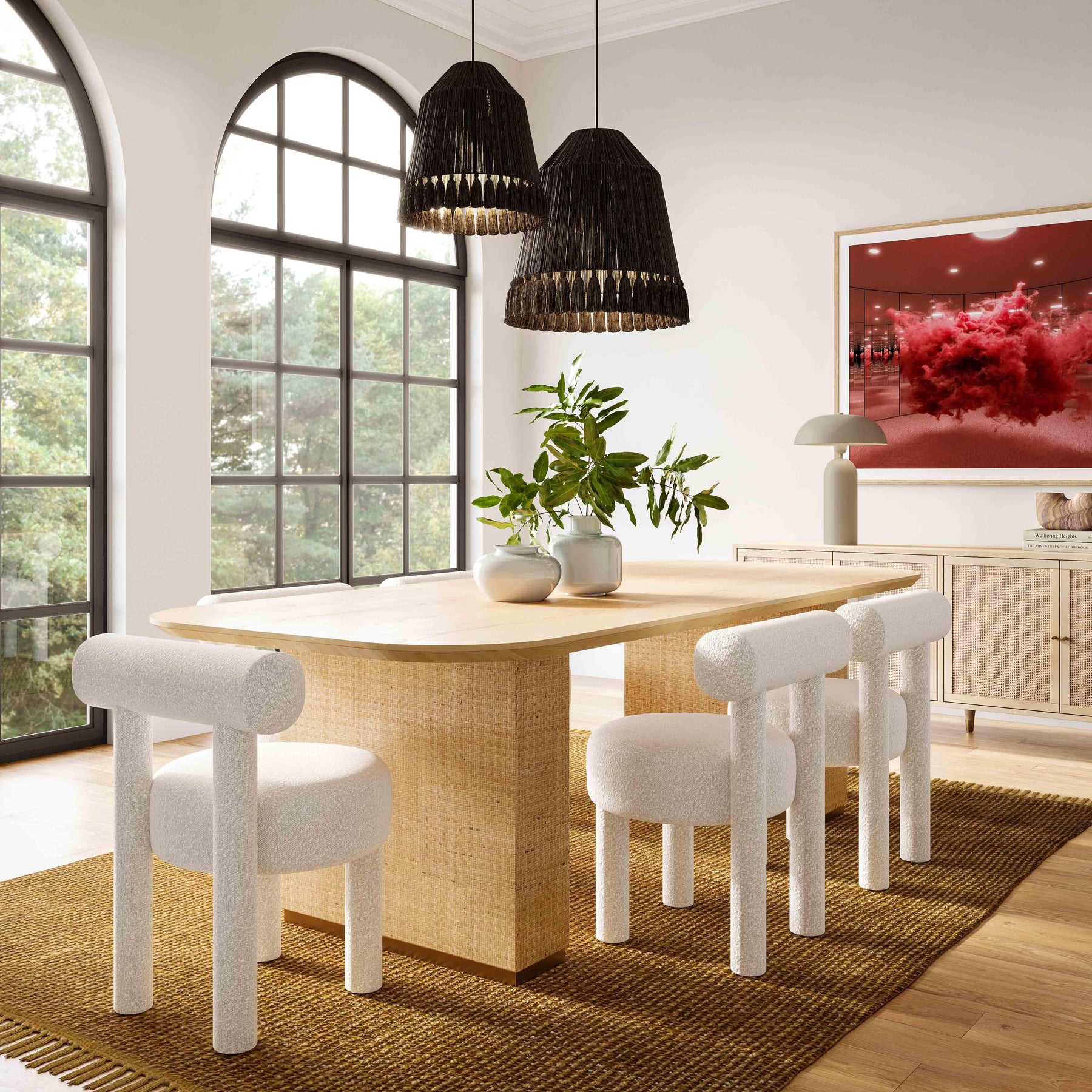 Akiba 96" Natural Ash & Rattan Rectangular Dining Table