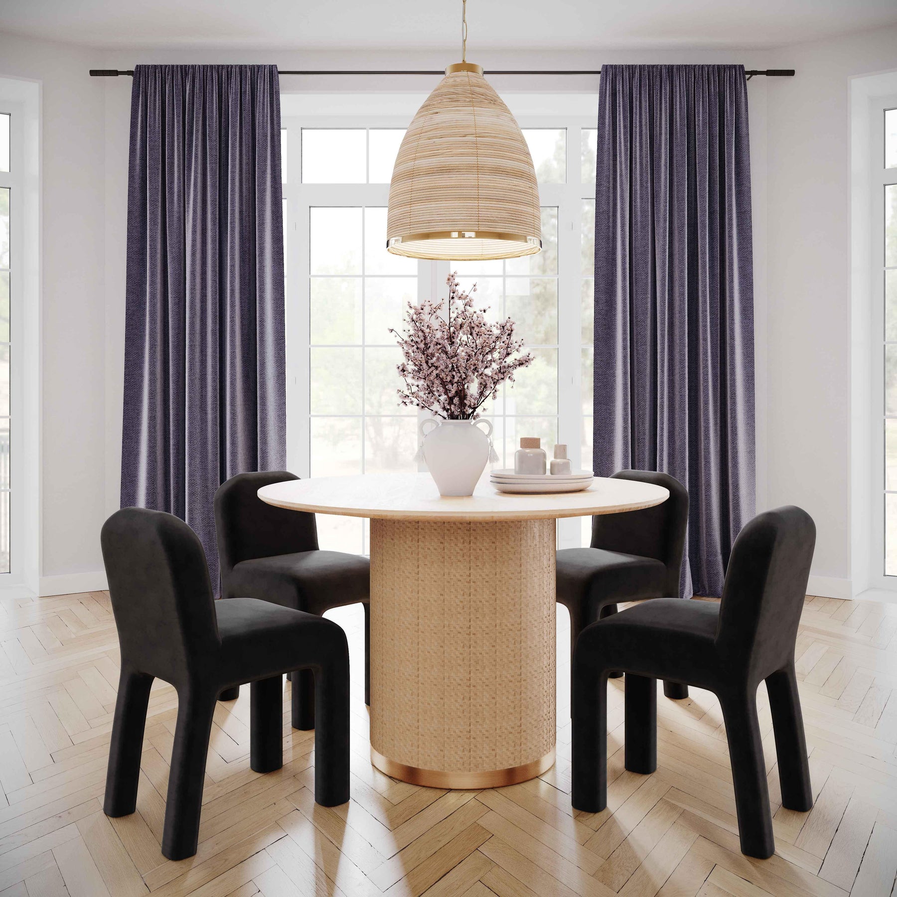Akiba 47" Natural Ash & Rattan Round Dining Table