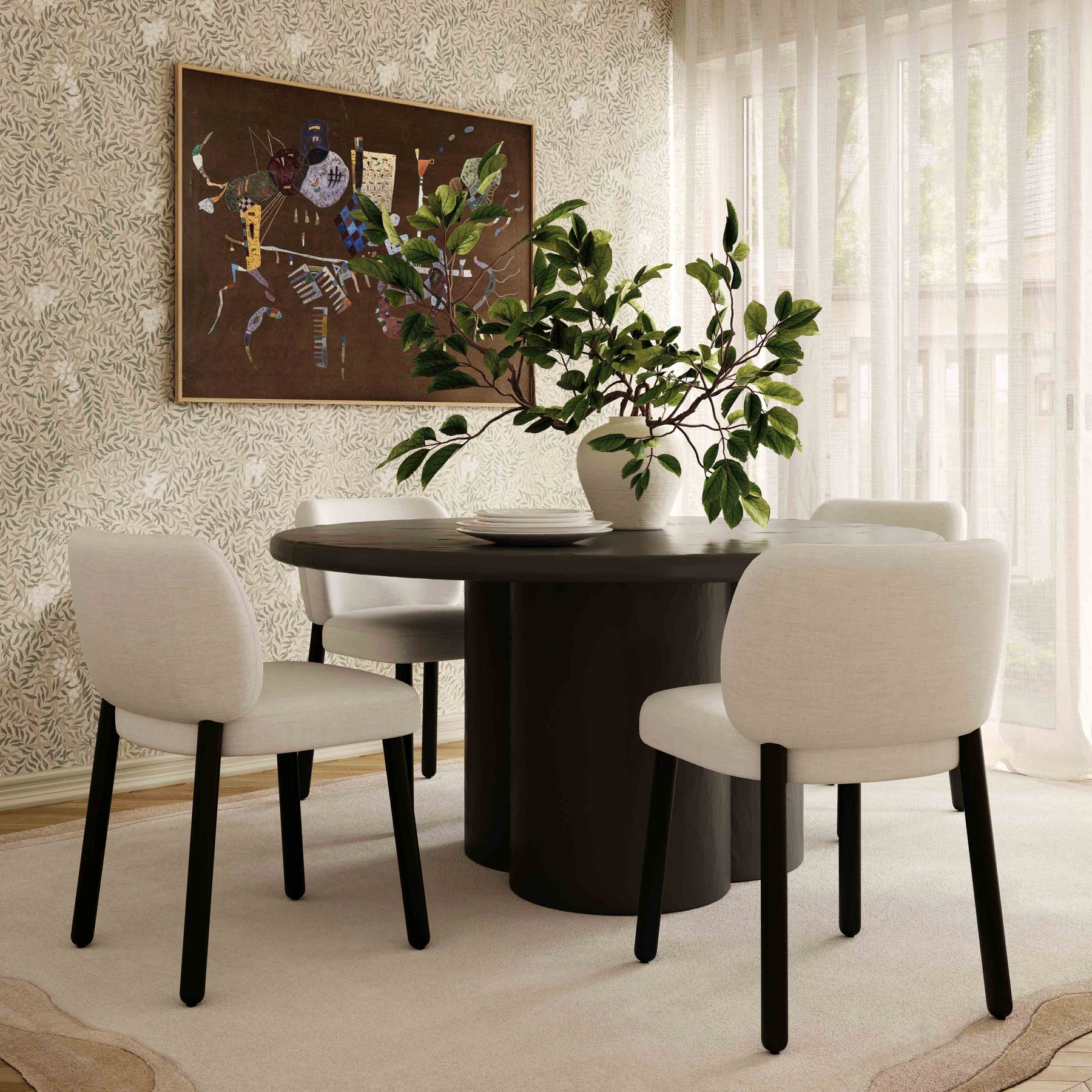 Foxy Cream Performance Basketweave Chenille Dining Chair