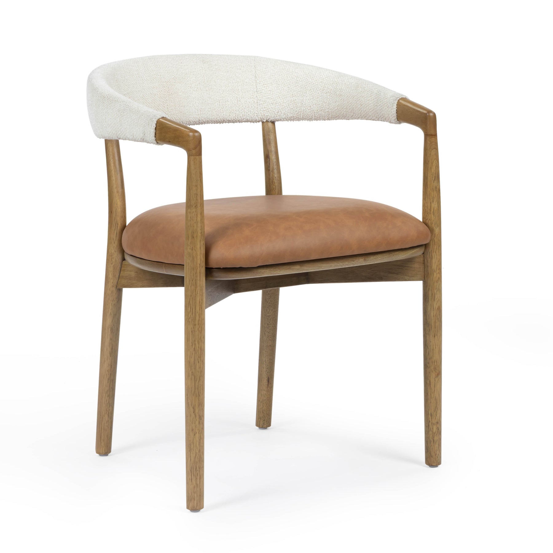 Vina Cognac Performance Vegan Leather and Cream Textured Weave Dining Chair