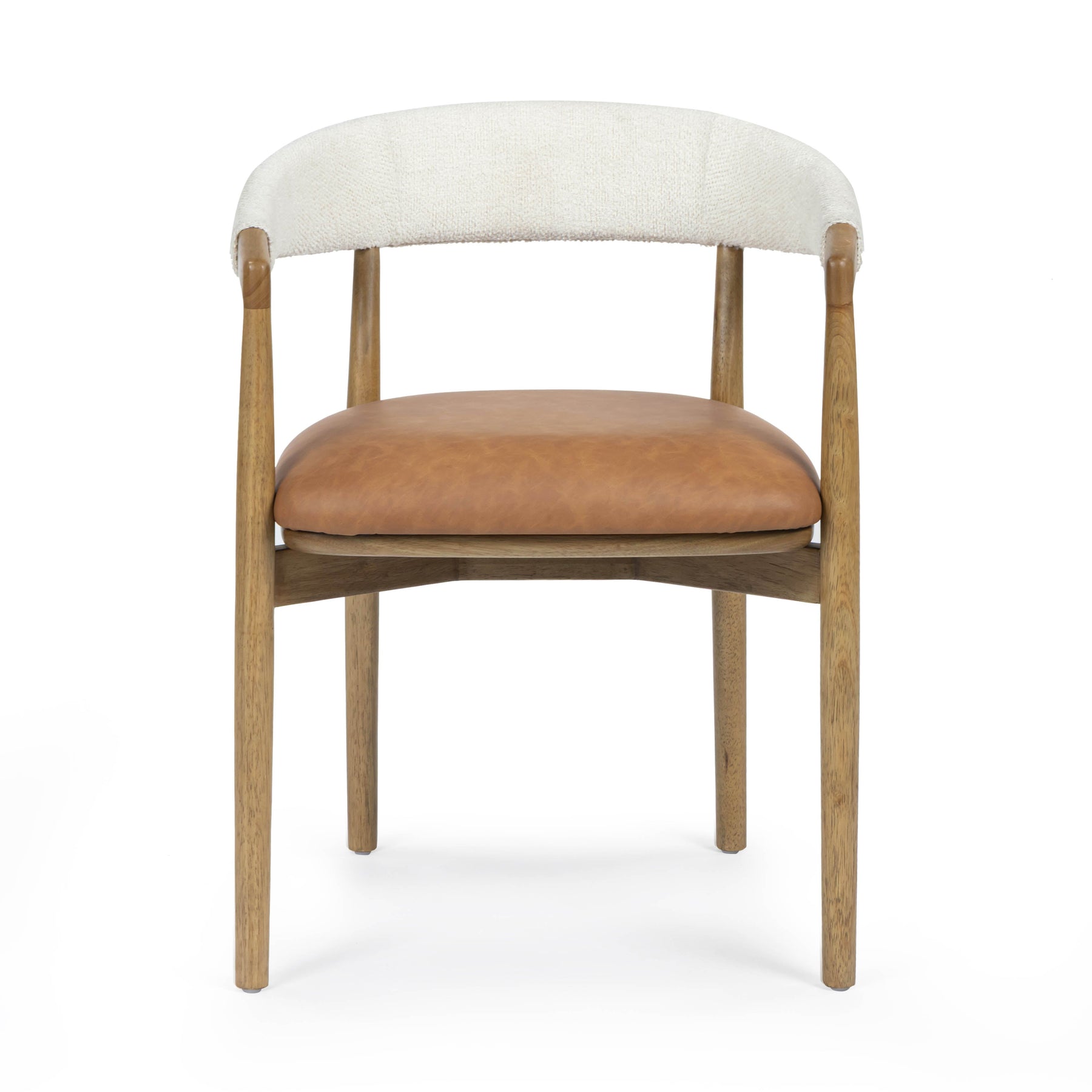 Vina Cognac Performance Vegan Leather and Cream Textured Weave Dining Chair