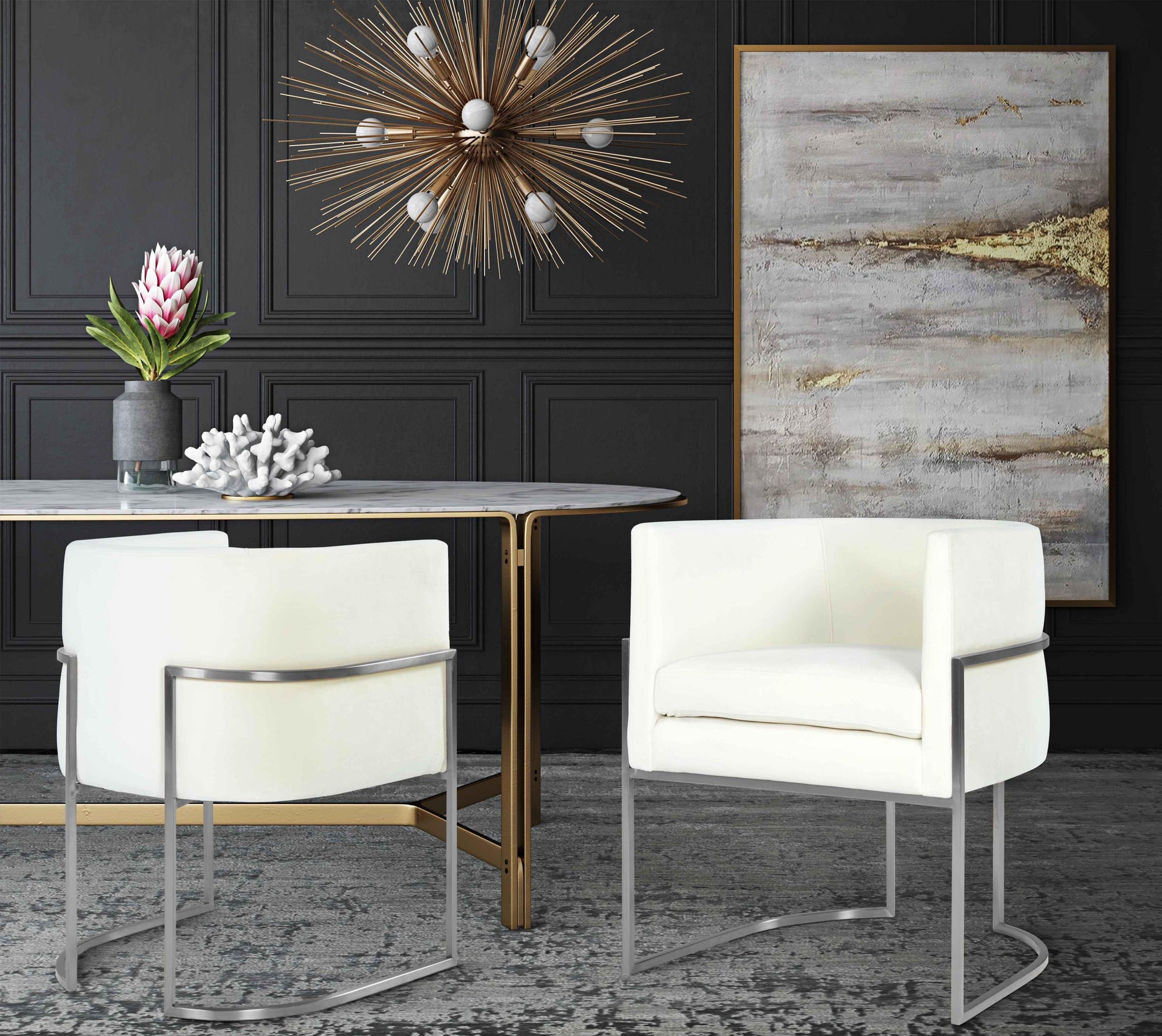 Giselle Performance Velvet Dining Chair with Silver Base