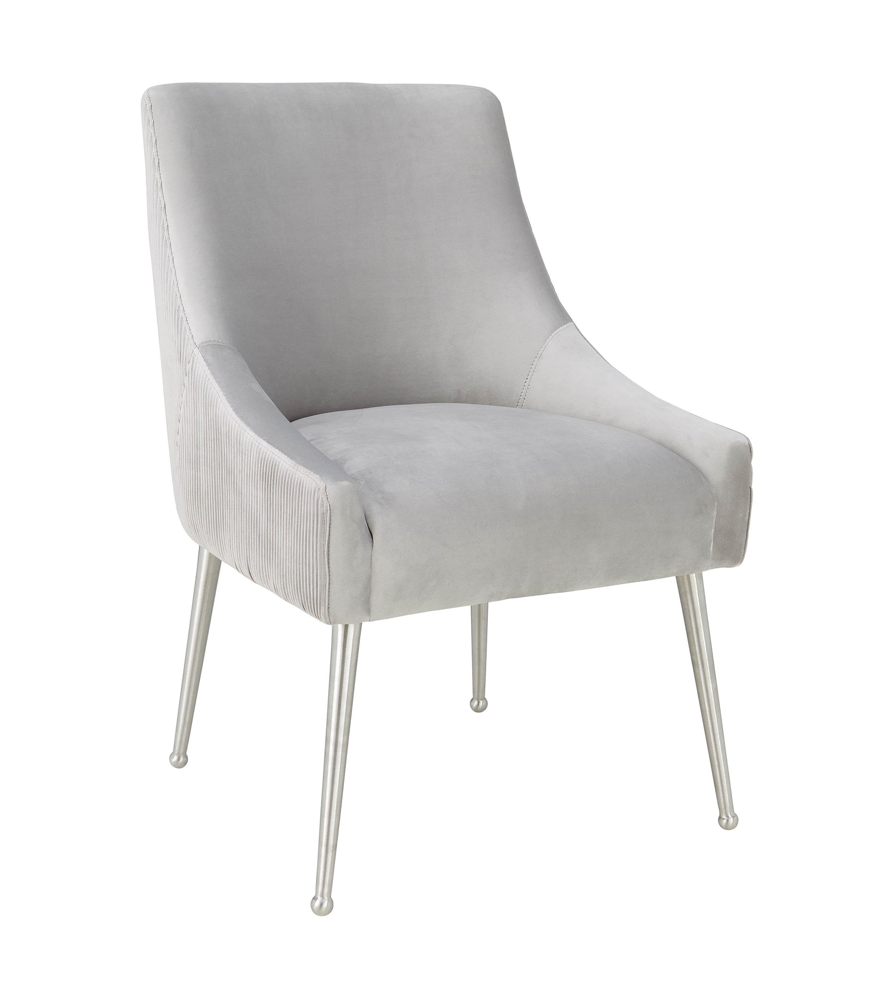 Beatrix Pleated Light Grey Performance Velvet Dining Chair - Silver Legs