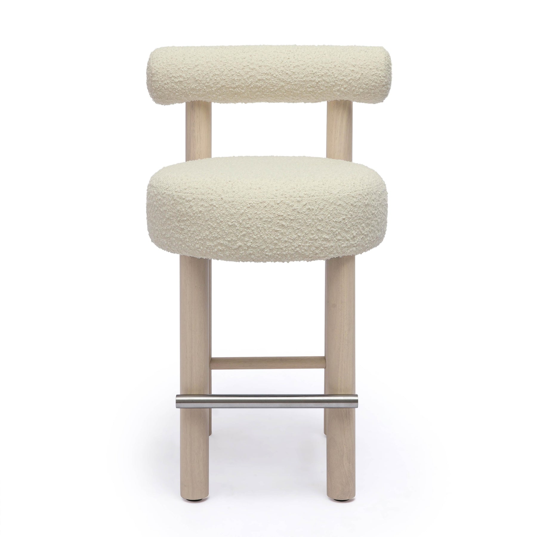 Carmel Cream Performance Boucle and Solid Wood Counter Stool