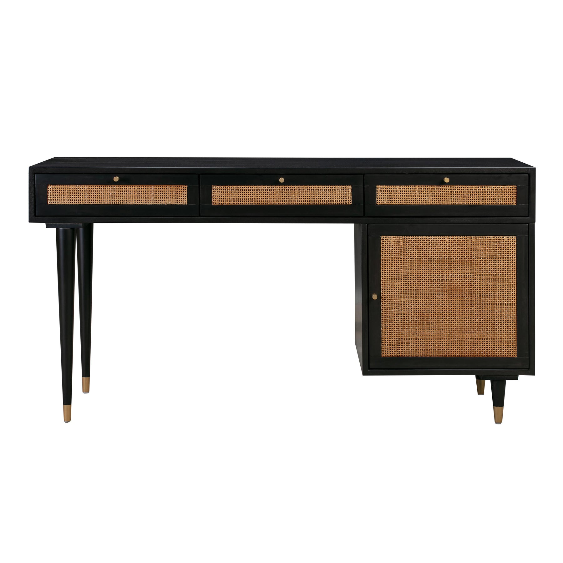Sierra 60" Cane 3-Drawer Desk With Storage