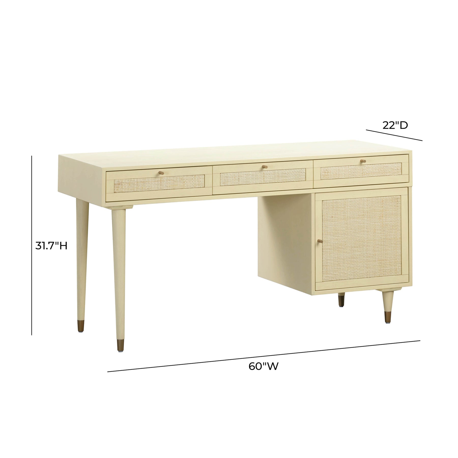 Sierra 60" Cane 3-Drawer Desk With Storage