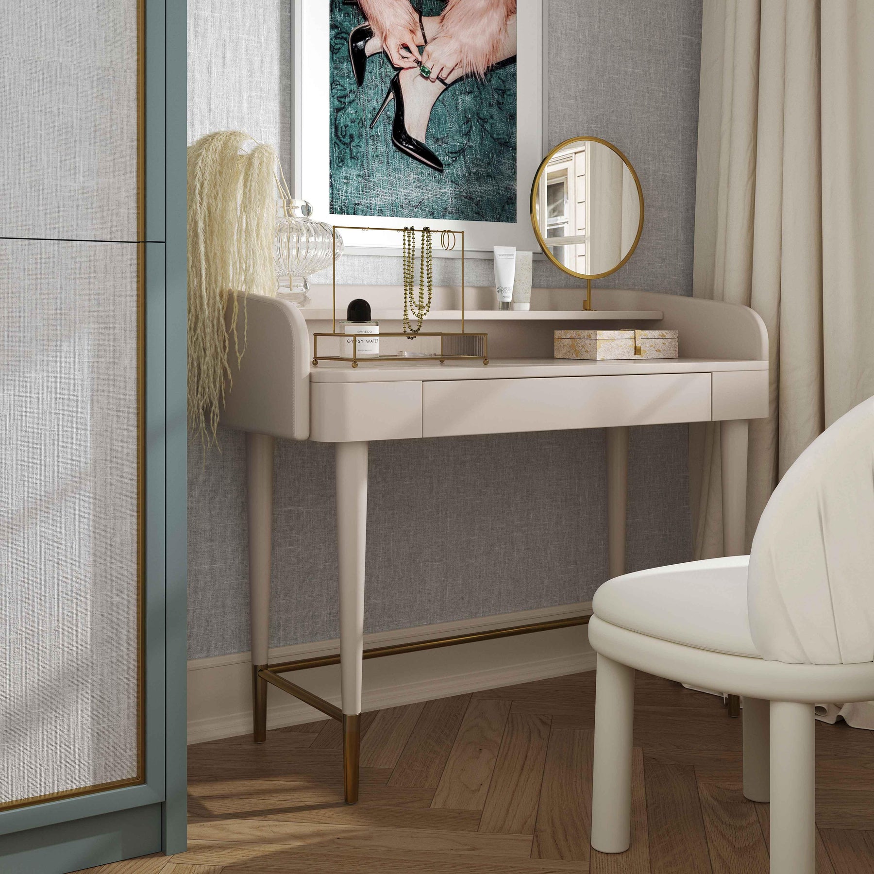 Penelope 45" Vegan Leather Wrapped Vanity Desk With Drawer