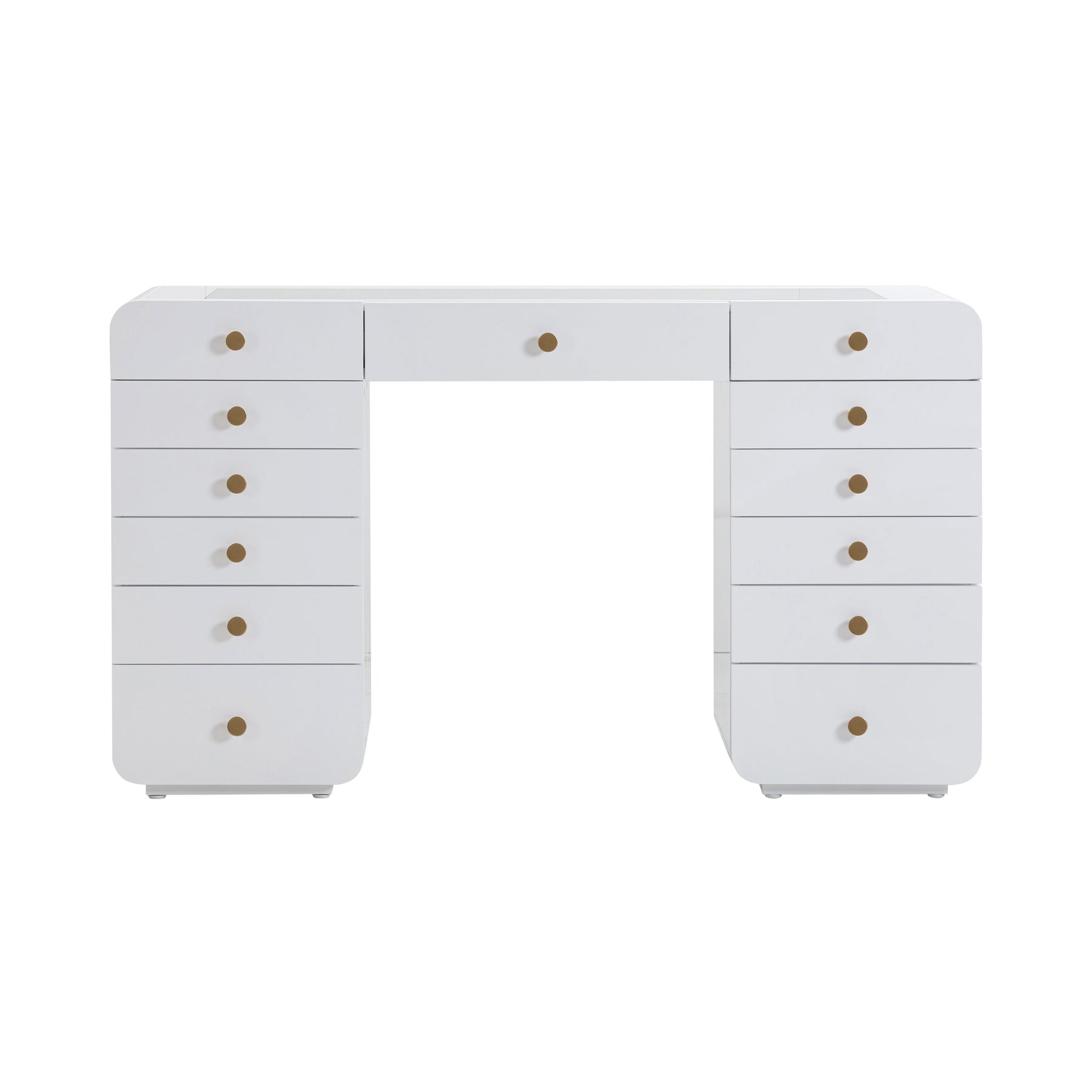 Hollywood 56" White Desk with LED Panel Vanity Mirror