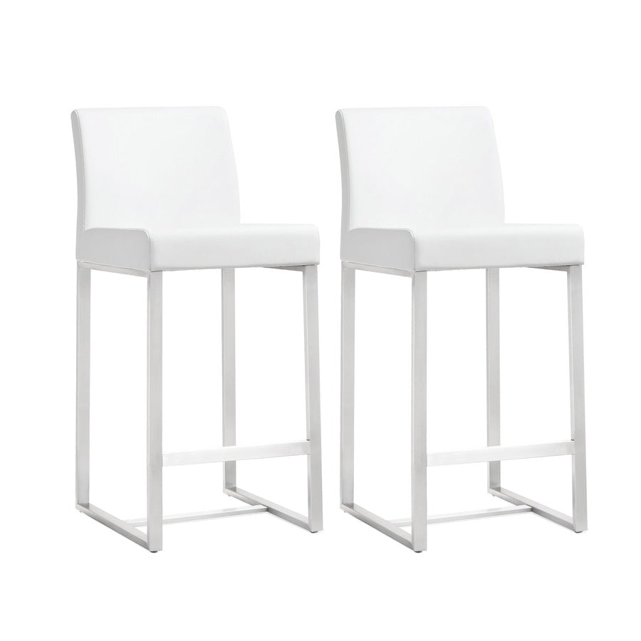 Denmark Performance Vegan Leather Stool with Silver Base - Set of 2
