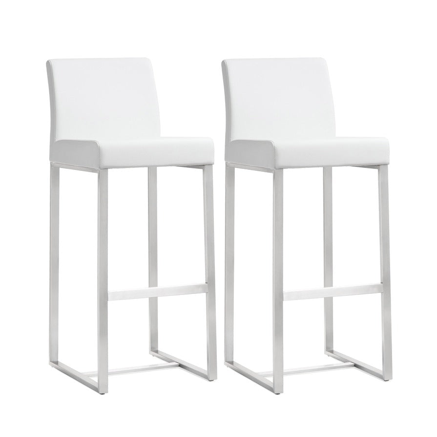 Denmark Performance Vegan Leather Stool with Silver Base - Set of 2