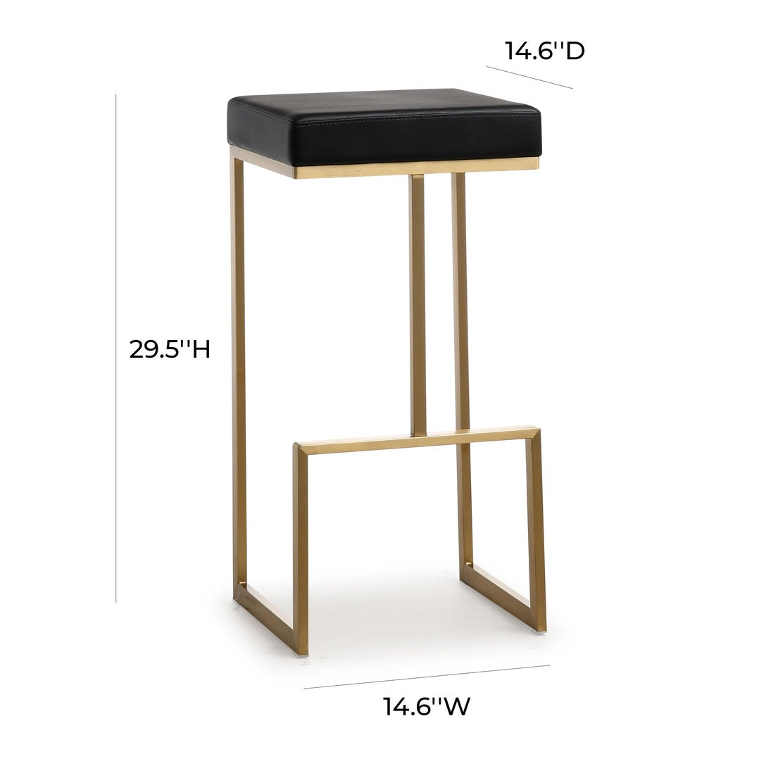 Ferrara Black Performance Vegan Leather and Gold Steel Barstool - Set of 2