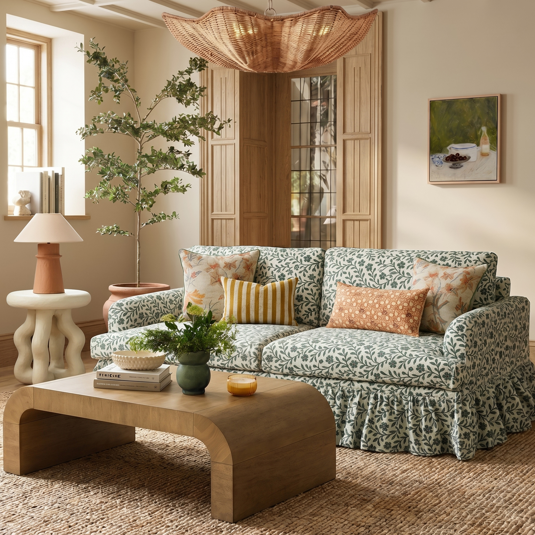 Gertrude 90" Floral Performance Linen Weave Sofa