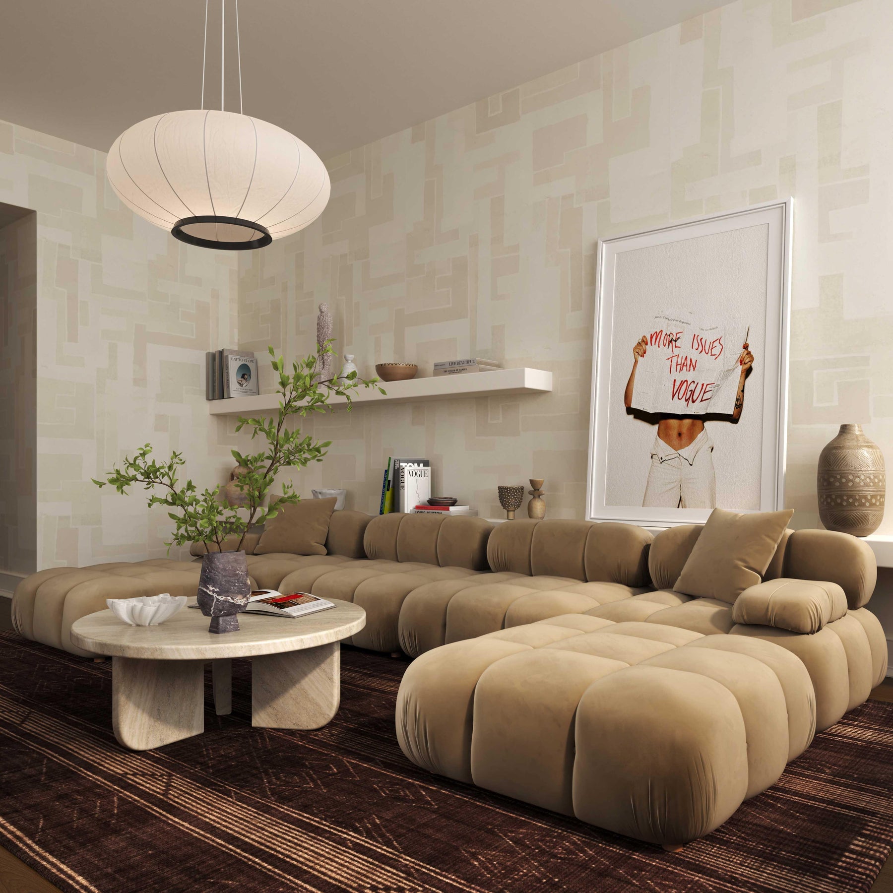 Calliope 6-piece Cafe Au Lait Performance Velvet Modular U-Sectional
