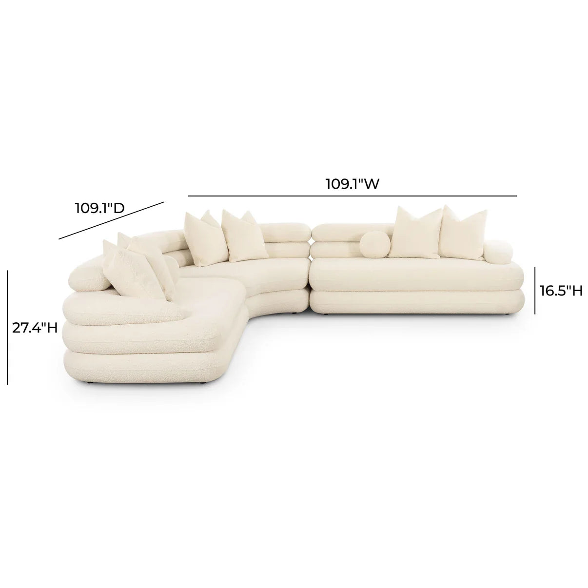 Lulu Curved L-Shape Sectional Sofa | Cream Bouclé