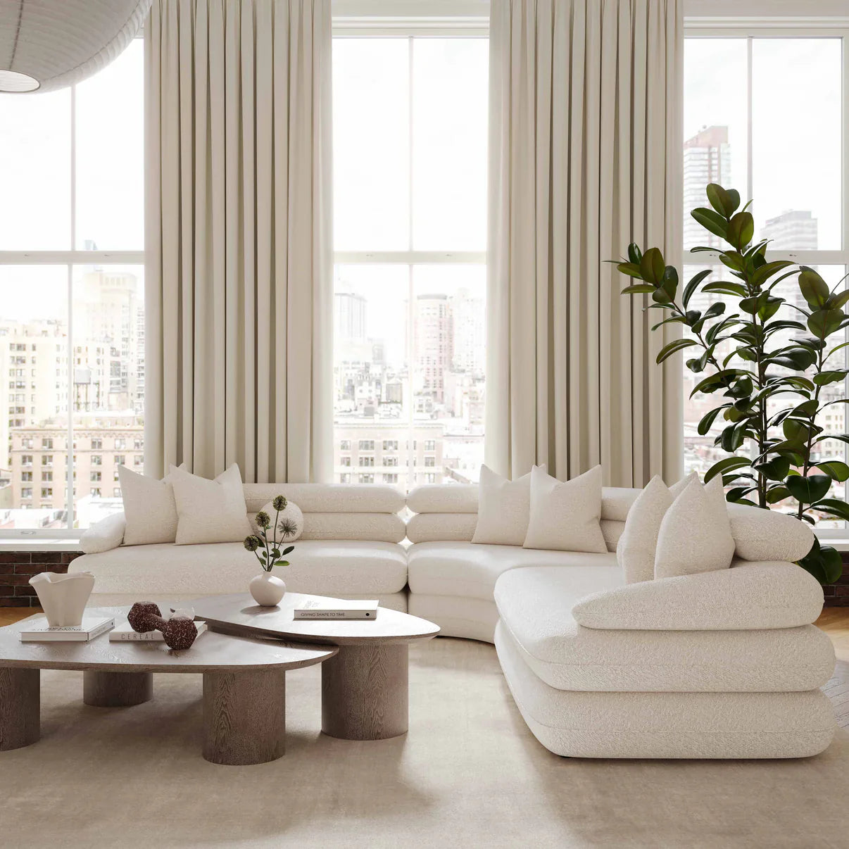 Lulu Curved L-Shape Sectional Sofa | Cream Bouclé