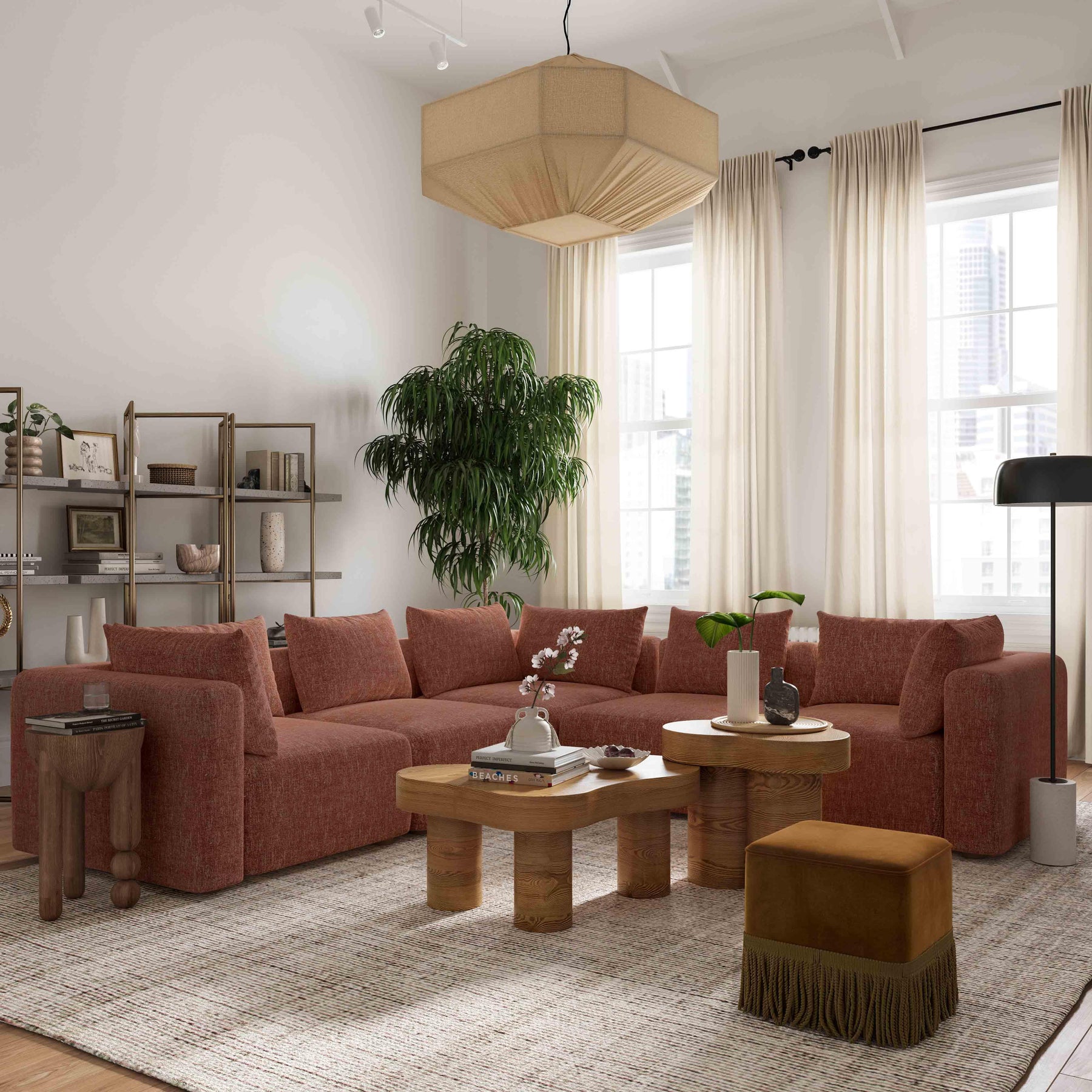 Hangover 5-Piece Contract-Grade Textured Fabric Modular L-Sectional
