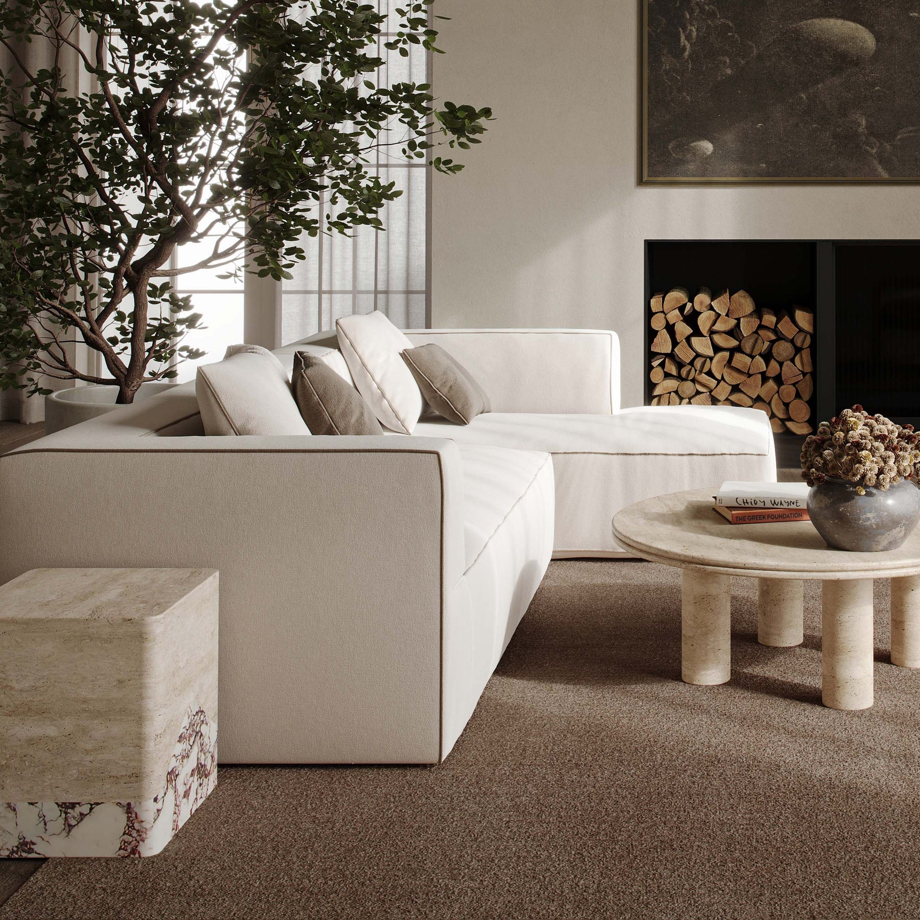 Tristine 2-Piece Cream Contract-Grade Linen L-Shaped Sectional