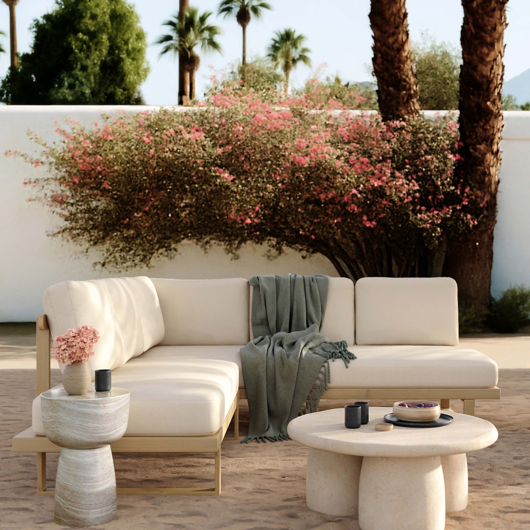 Evan 2-Piece Cream Performance Fabric Outdoor L-Shaped Sectional