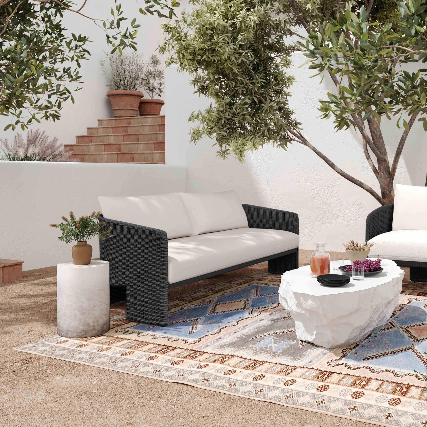 Alexa 80" Rattan Performance Fabric Outdoor Sofa
